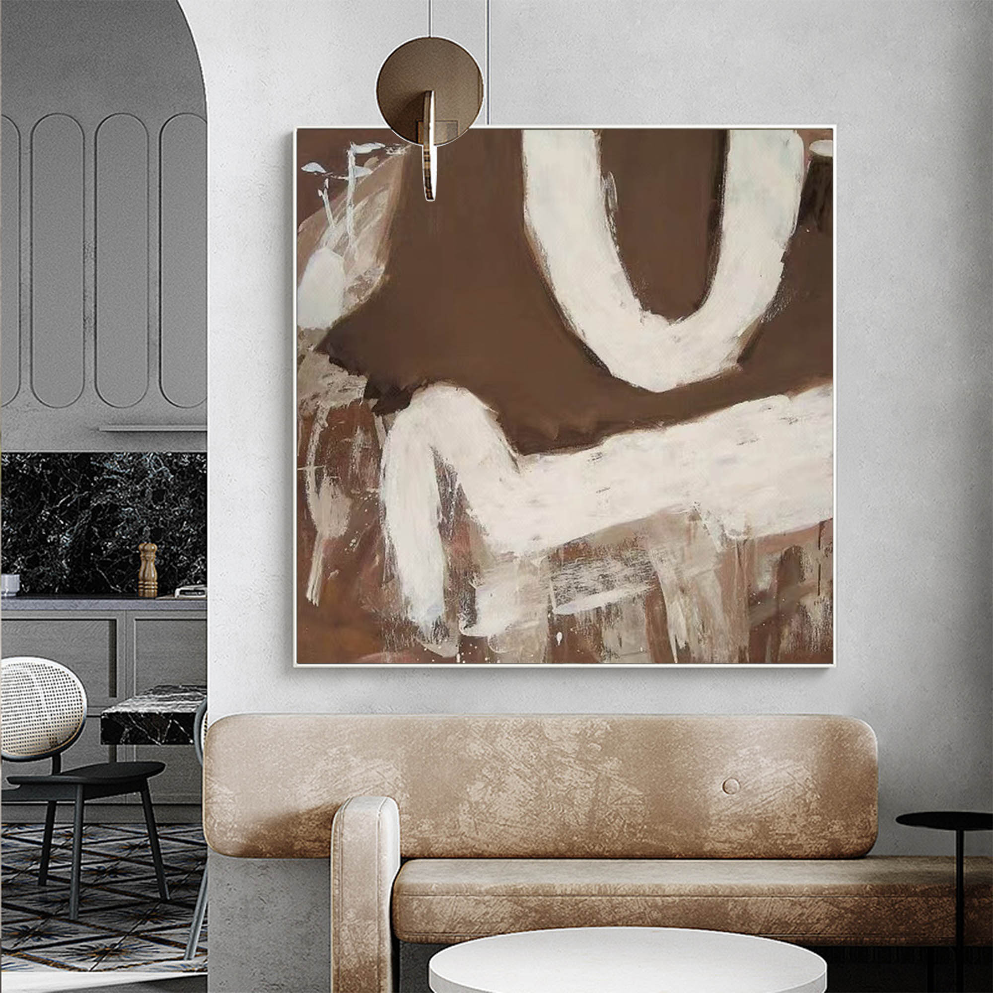 Wall Art Abstract Brown White Painting