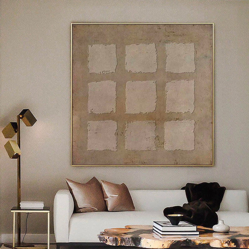 Wall Art Neutral Geometric Squares Textured Minimalist Wabi-Sabi Texture Living Room | Neutralighting