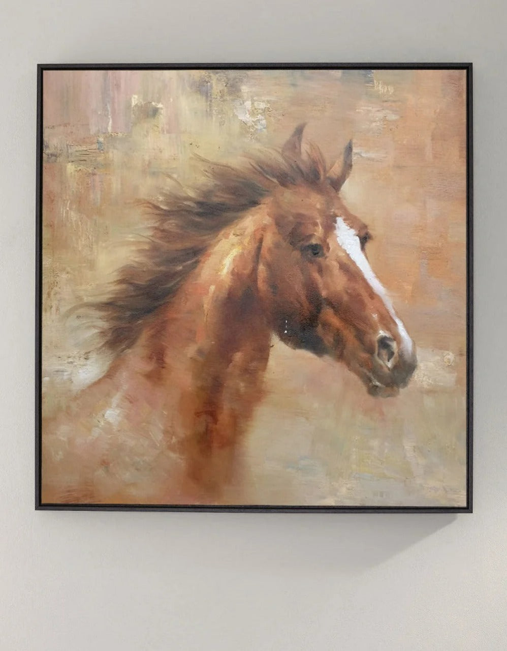 Chestnut Horse Portrait Painting Square Energetic