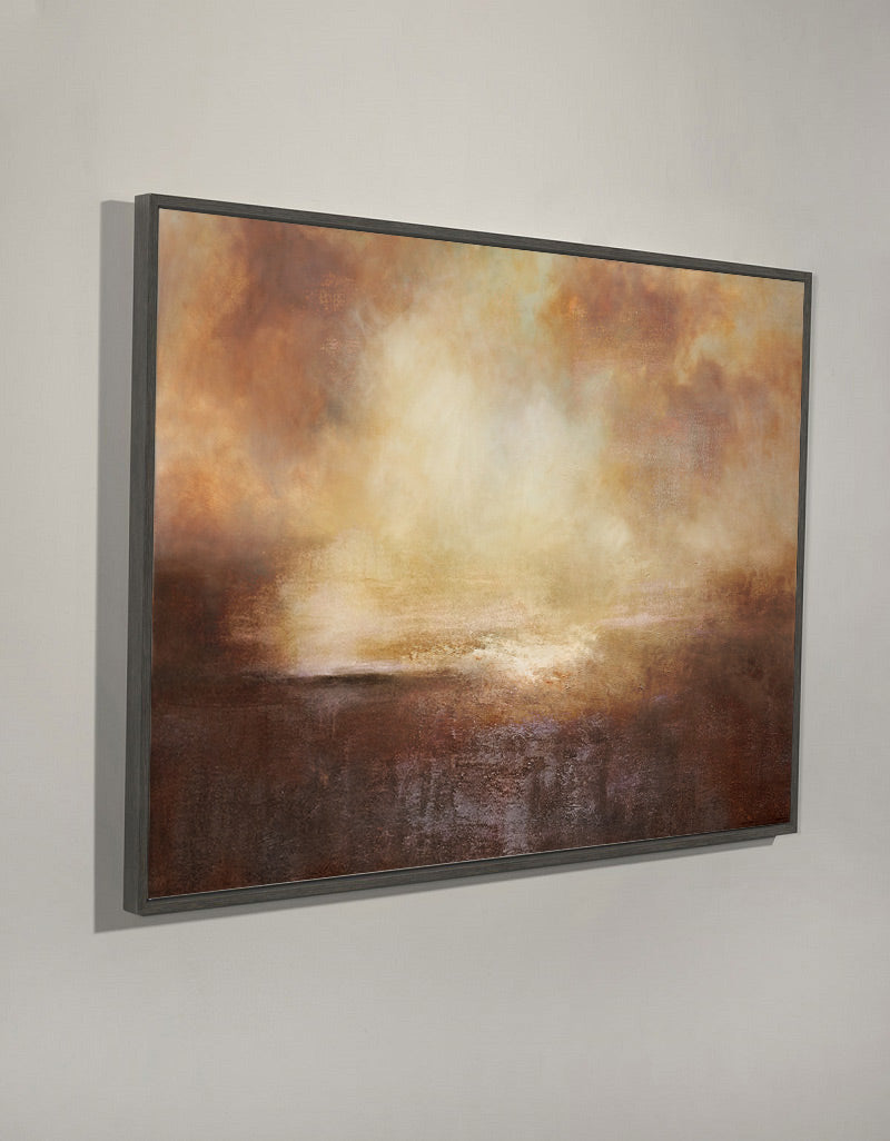 Brown‑Amber Horizontal Golden‑Sky Abstract Landscape Textured Artwork