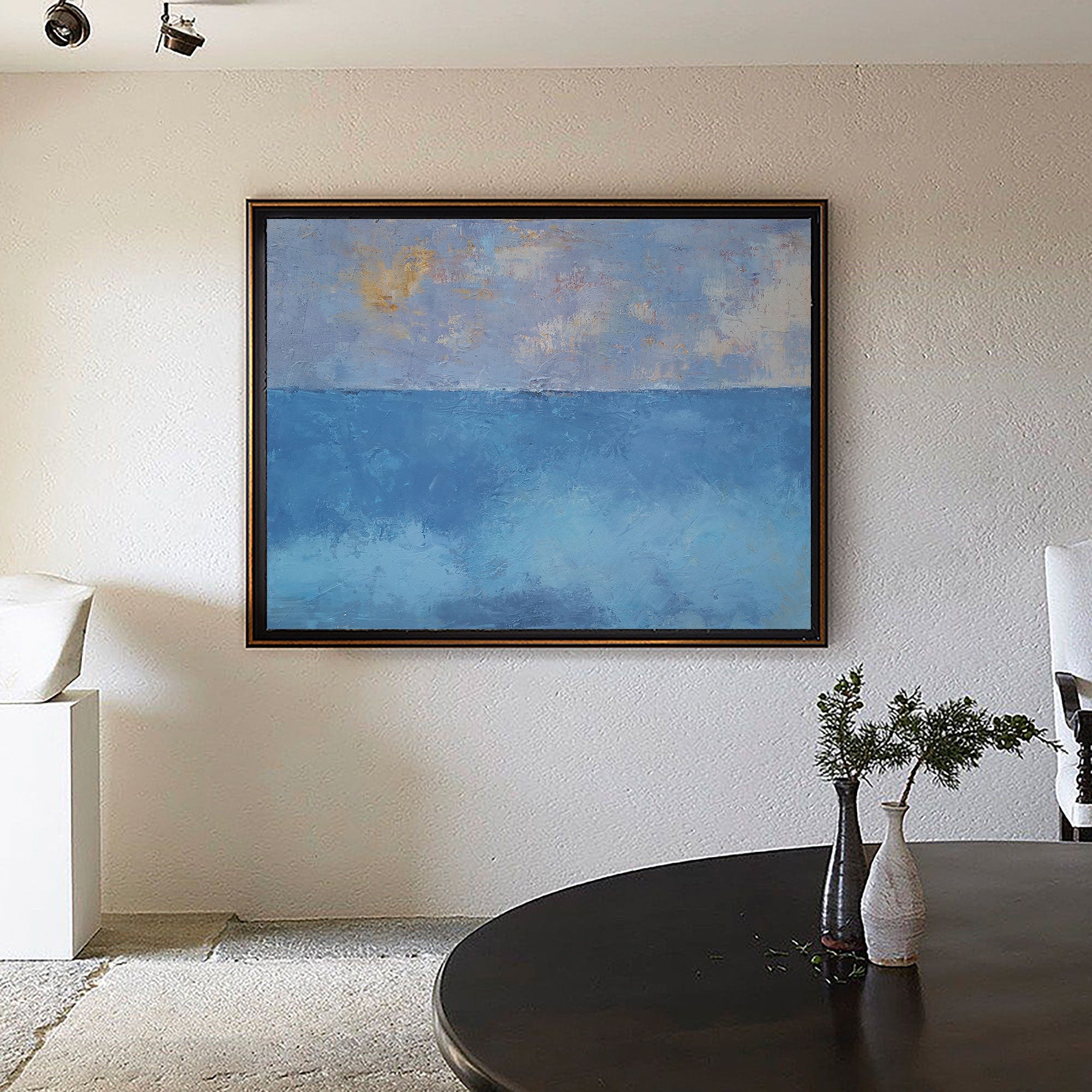 Blue‑Gold Sky‑Ocean Seascape Abstract  Thick Tactile‑Texture Artwork