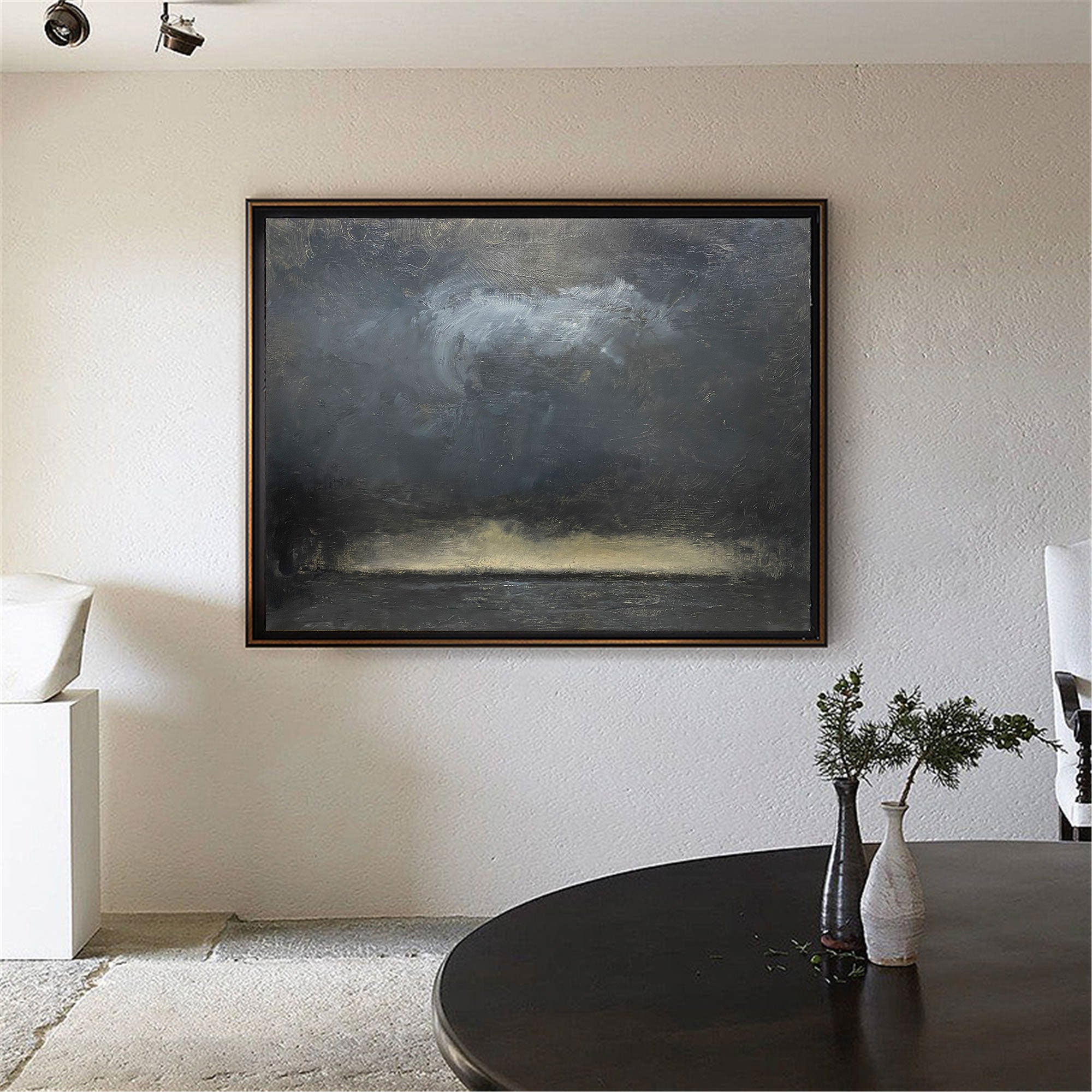 Moody Seascape Abstract Hand‑Painted Metallic Gold Textured Artwork