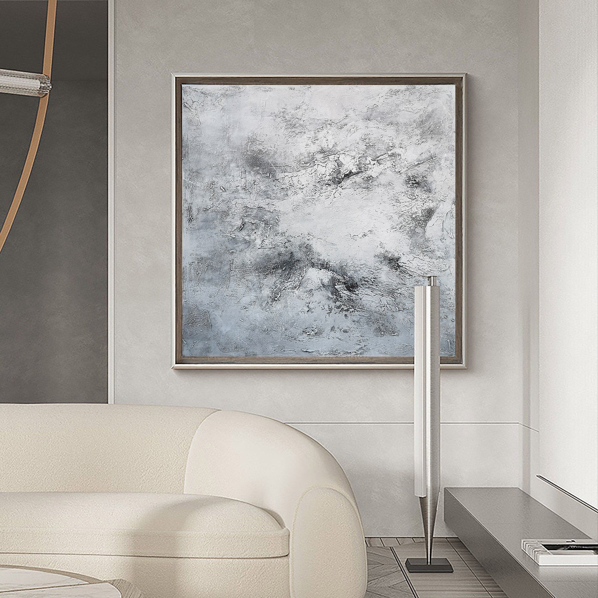 Grey White Abstract Minimalist Painting