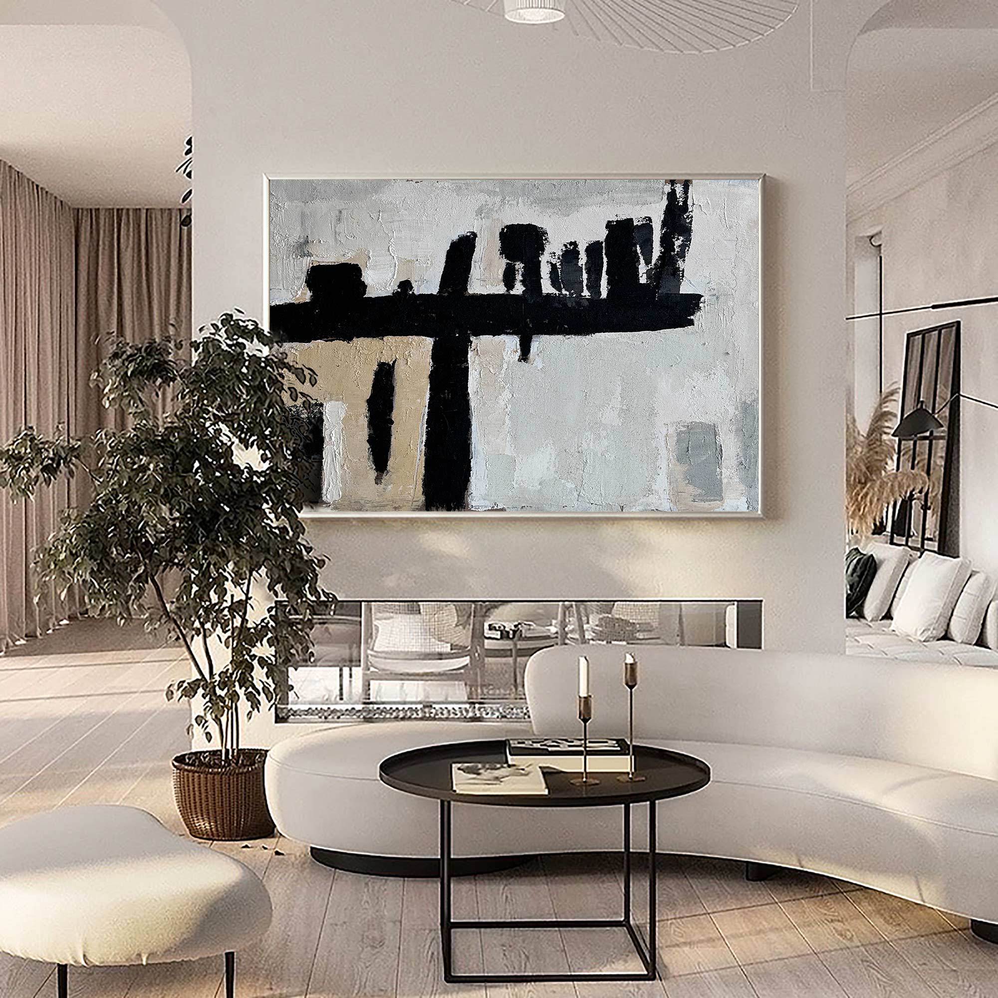 Wall Art Abstract Black White Painting