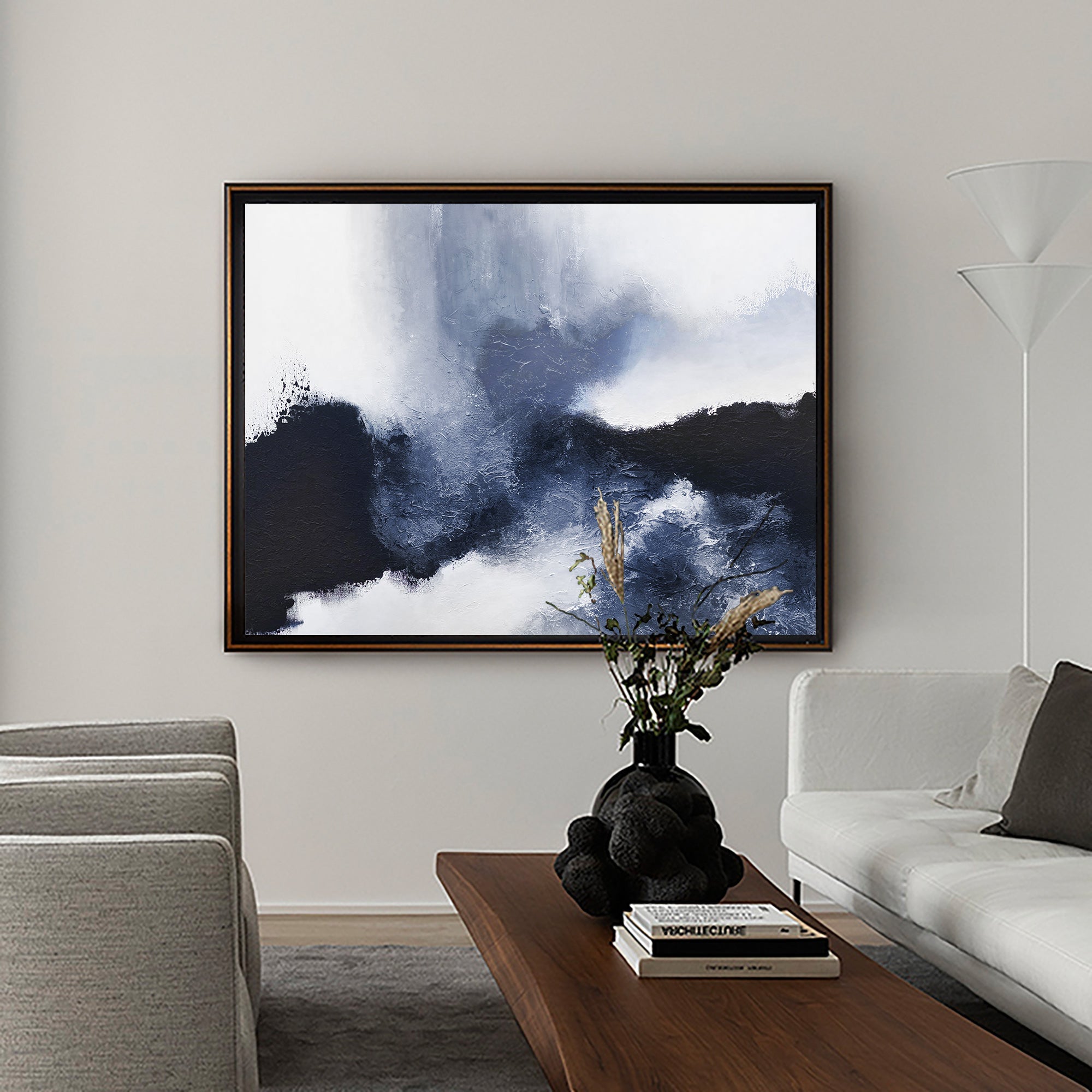 Stormy Blue Abstract Landscape Framed Wall Art