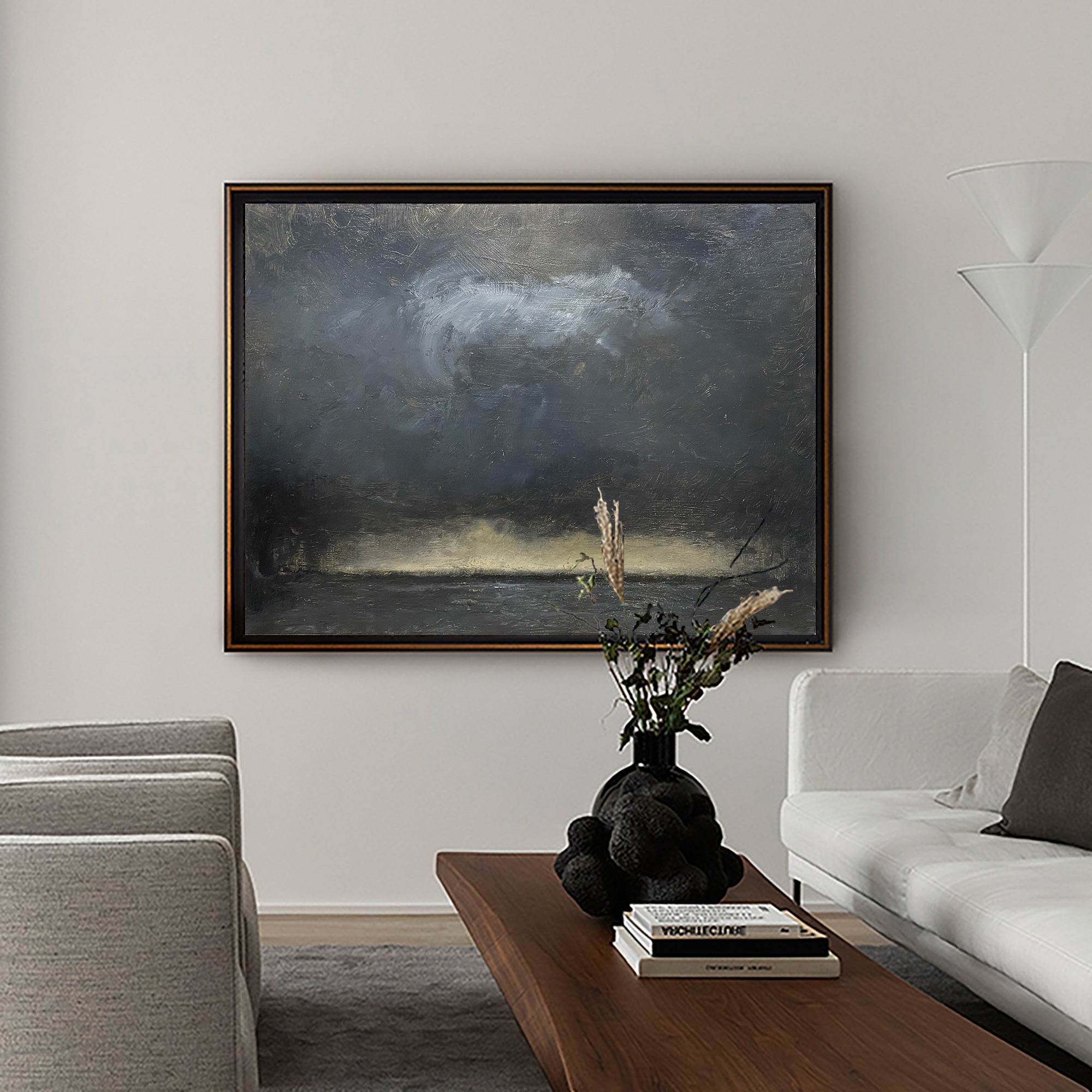 Moody Seascape Abstract Hand‑Painted Metallic Gold Textured Artwork