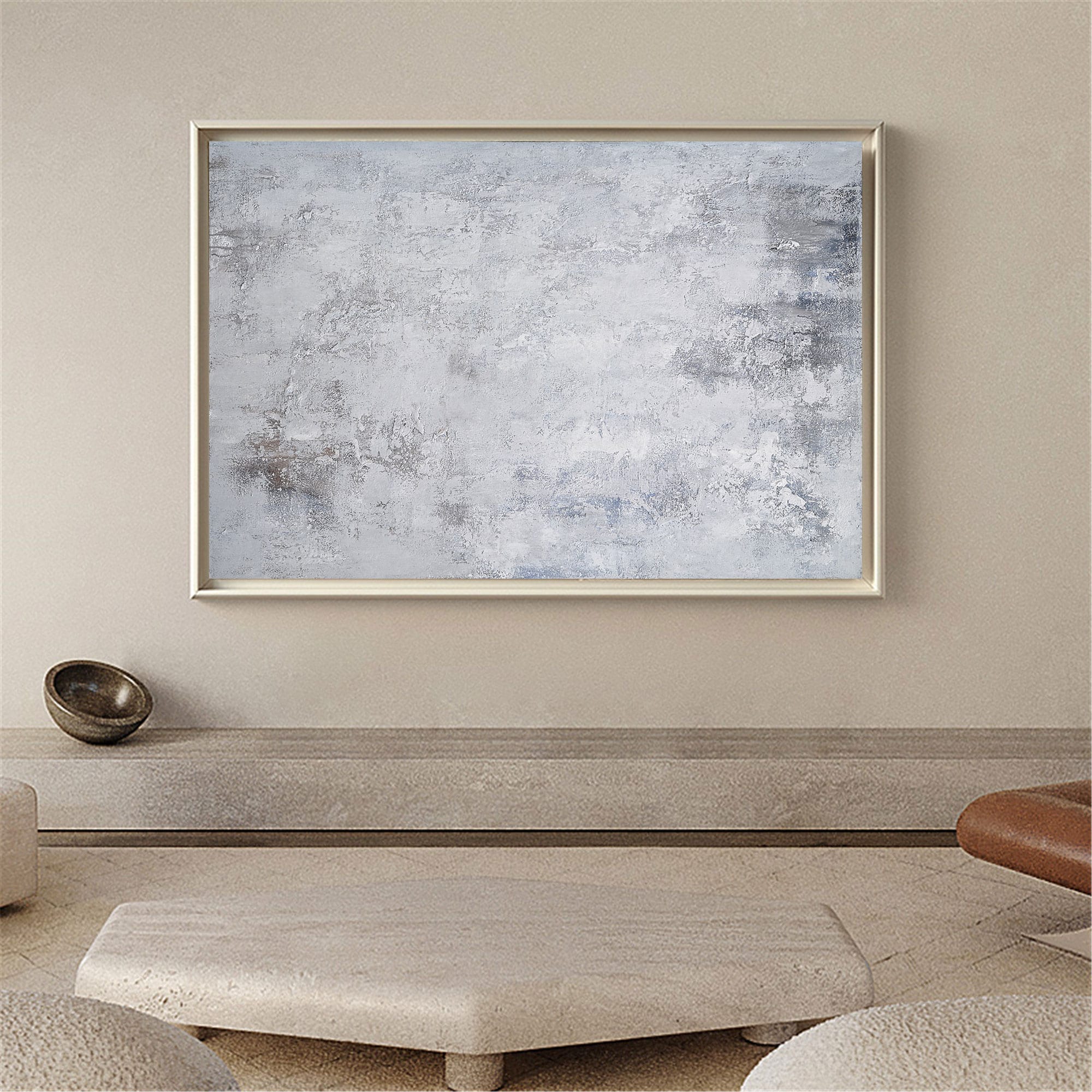 Grey‑Silver‑White Horizontal Abstract  Faded Layered‑Tone Texture Artwork
