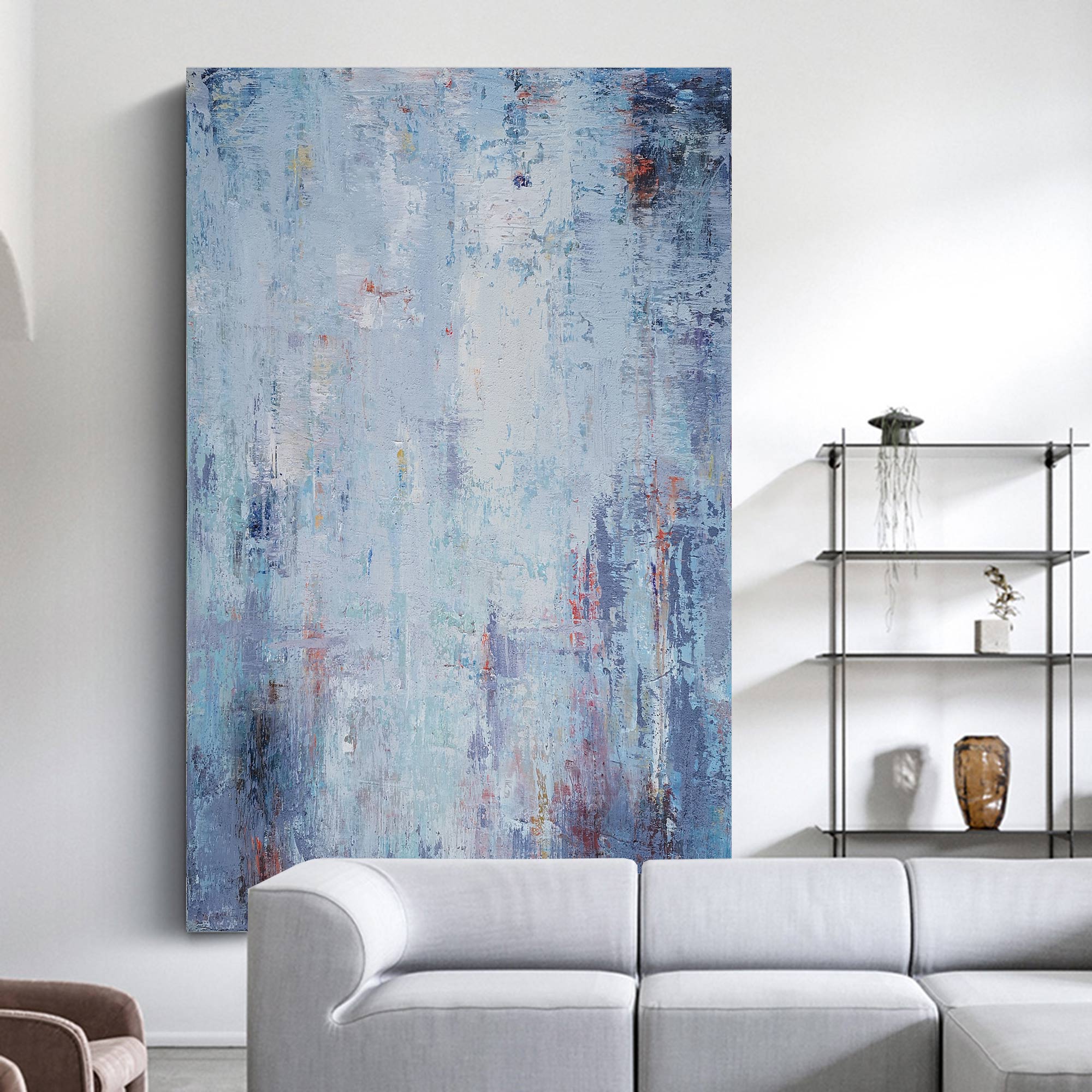 Blue‑White‑Red Vertical Abstract  Rough Distressed‑Layer Texture Artwork