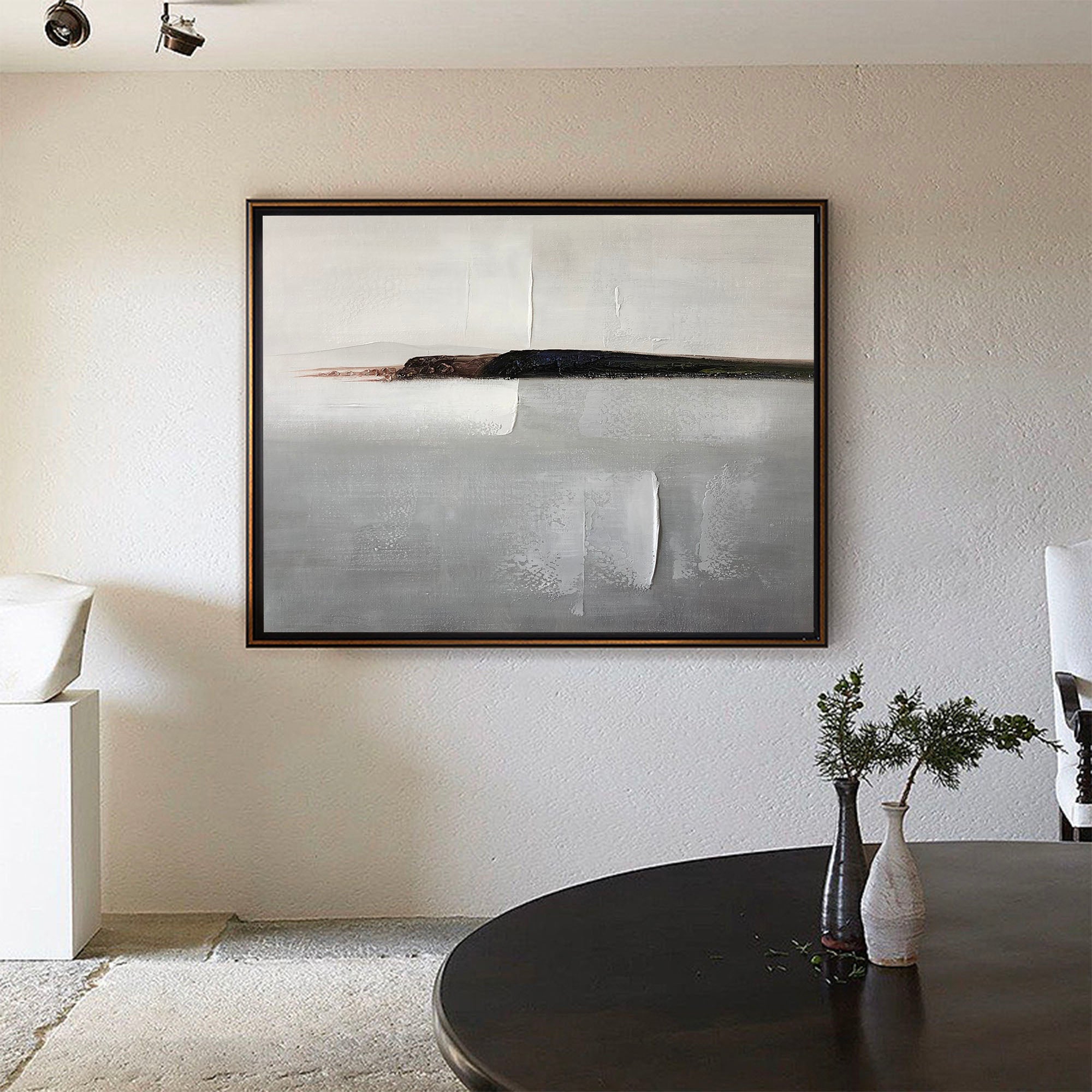 Muted Neutral Landscape Abstract Unstretched Linen Canvas Wall Art