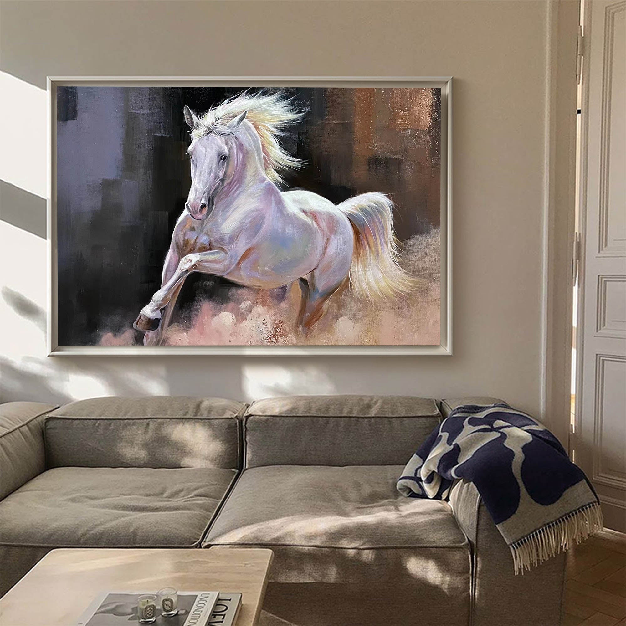 Textured Galloping Equine Animal Unstretched Linen Canvas Wall Art