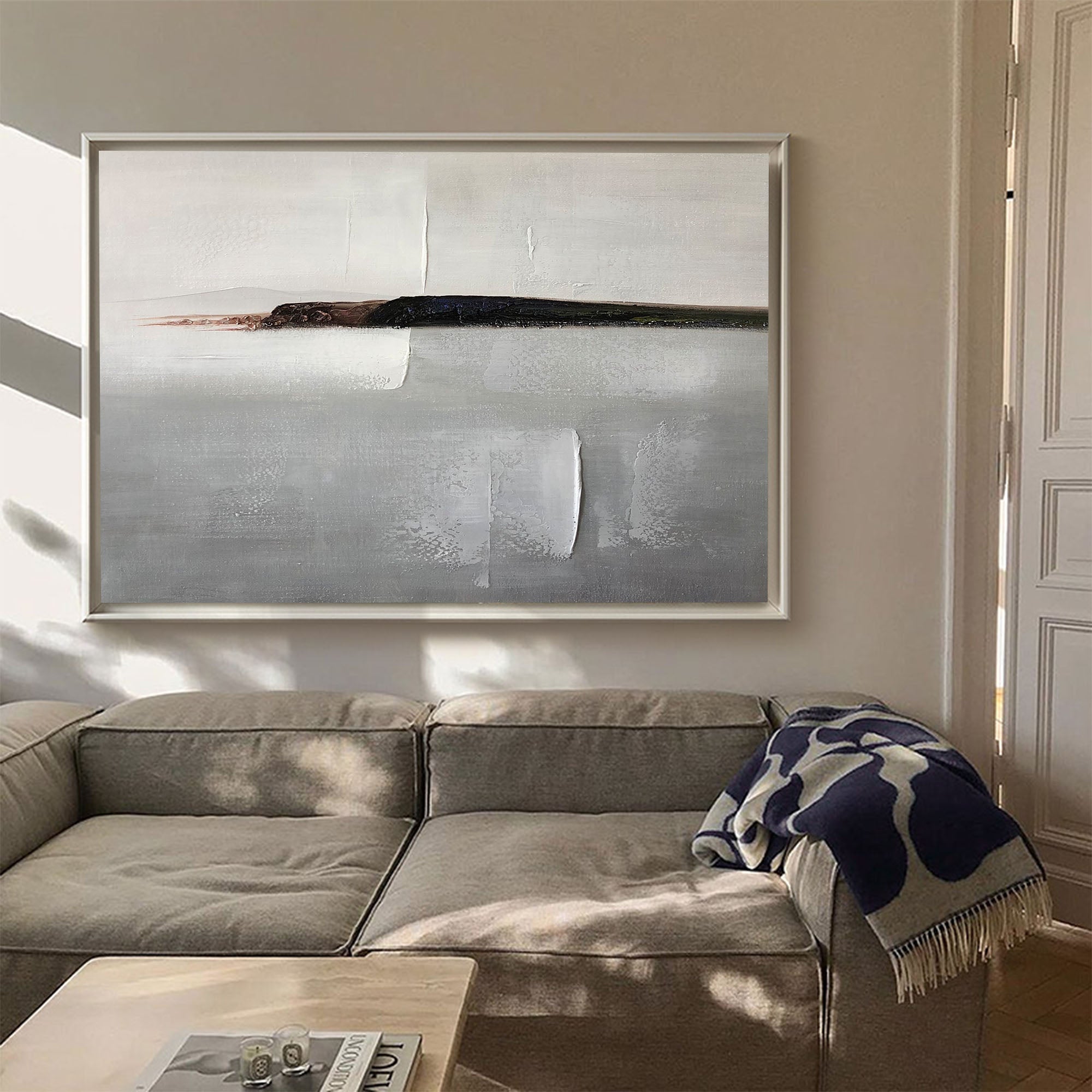 Muted Neutral Landscape Abstract Unstretched Linen Canvas Wall Art