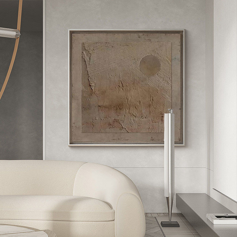 Taupe‑Beige Square Circle‑Motif Distressed‑Textured Artwork