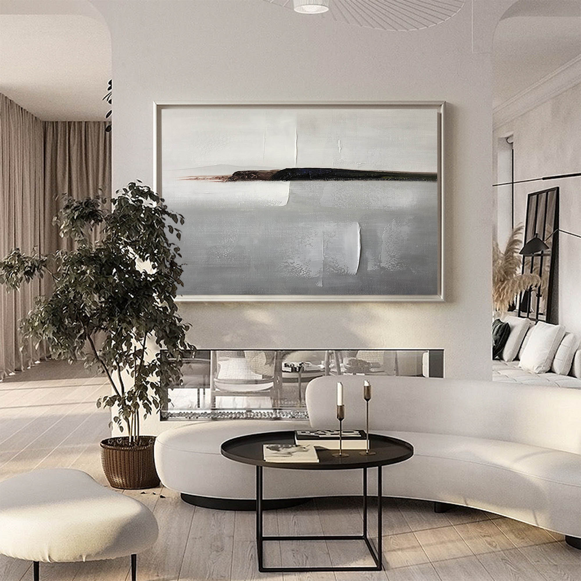 Muted Neutral Landscape Abstract Unstretched Linen Canvas Wall Art