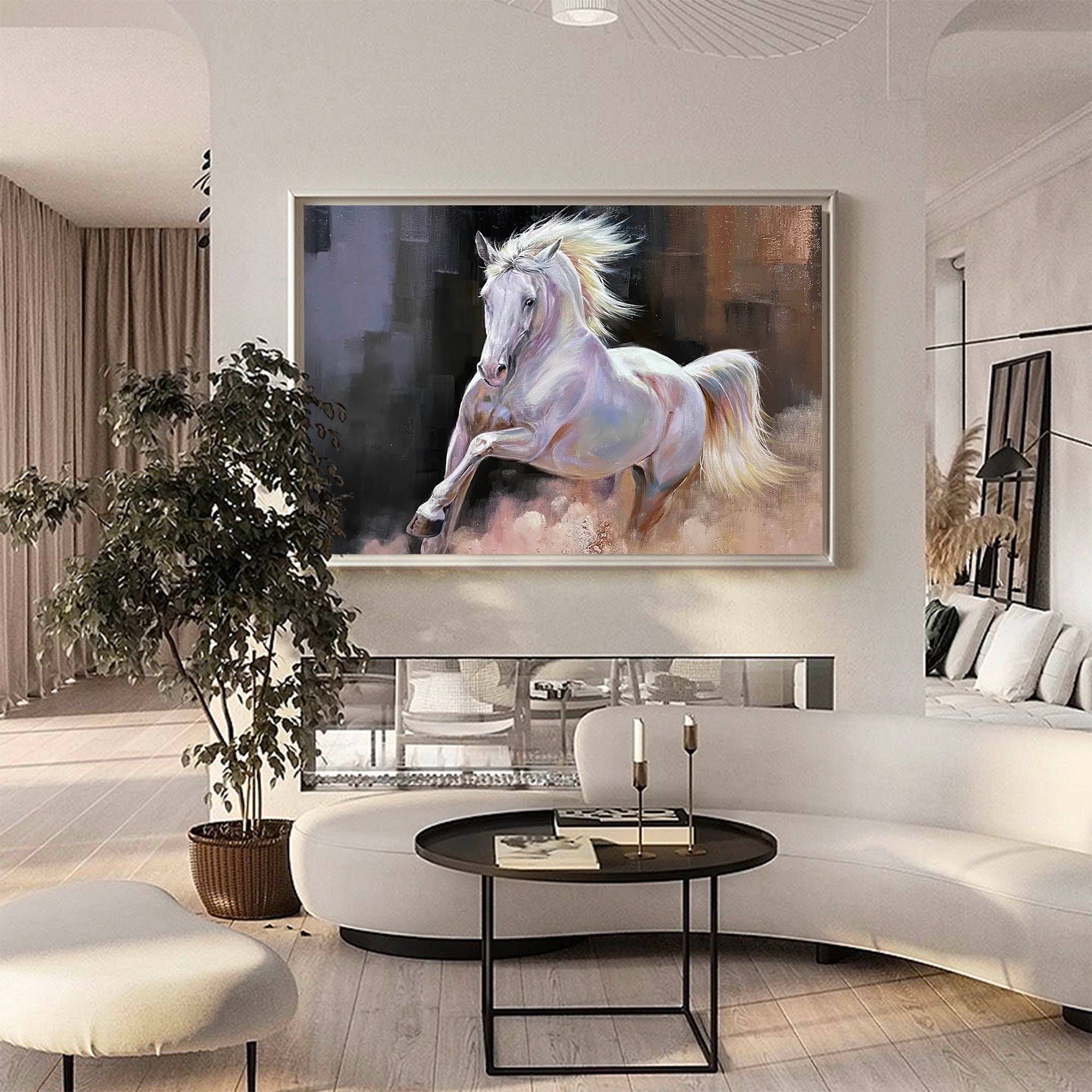 Textured Galloping Equine Animal Unstretched Linen Canvas Wall Art