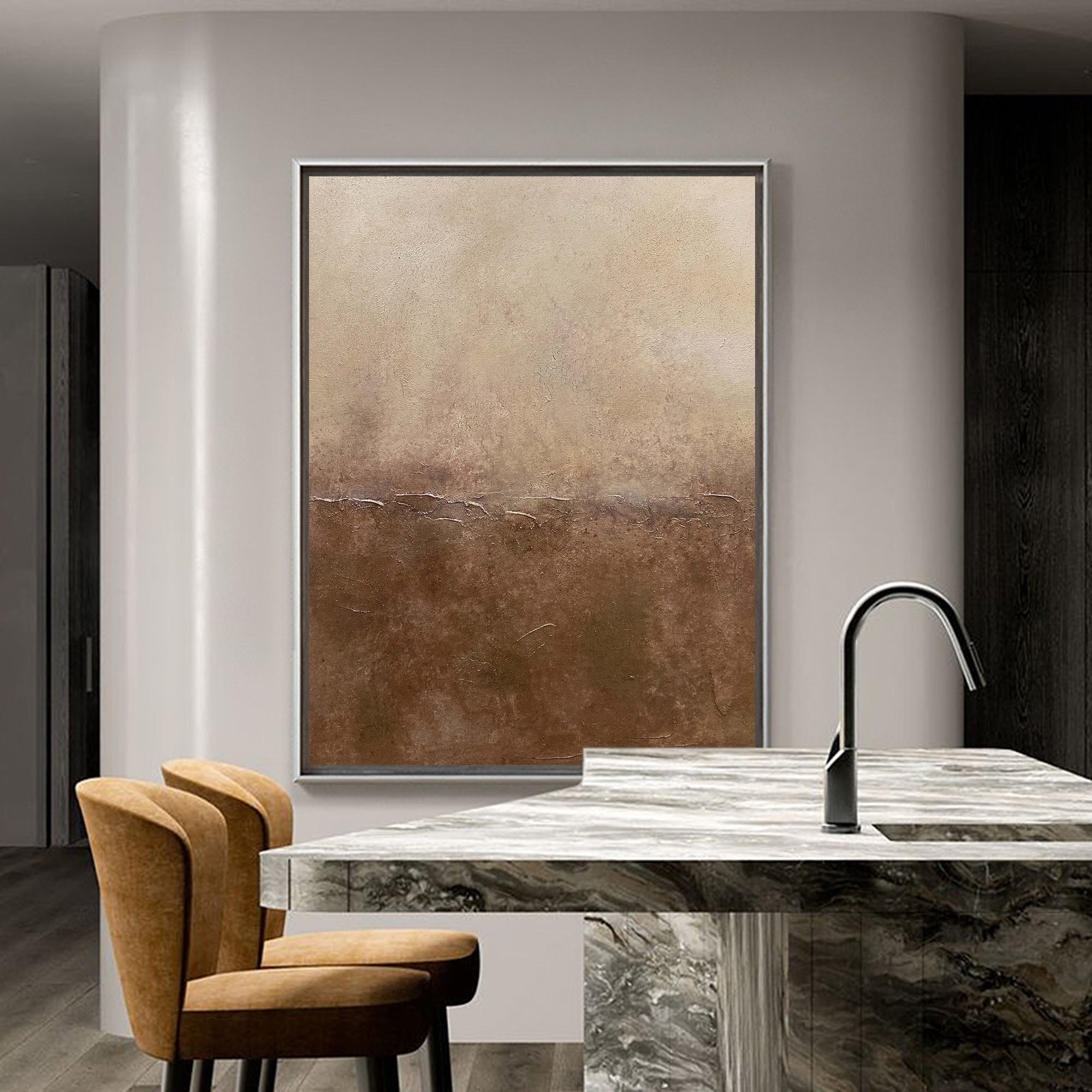 Bronze‑Beige Tall Gradient‑Tone Layered‑Textured Artwork