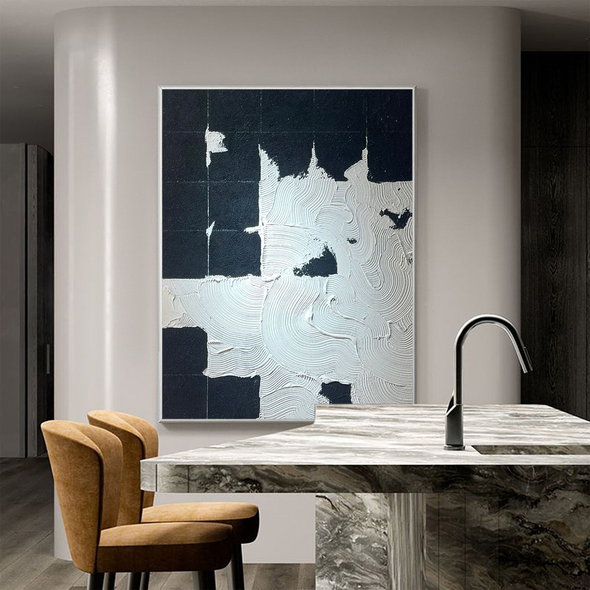 Black White Minimalist Painting
