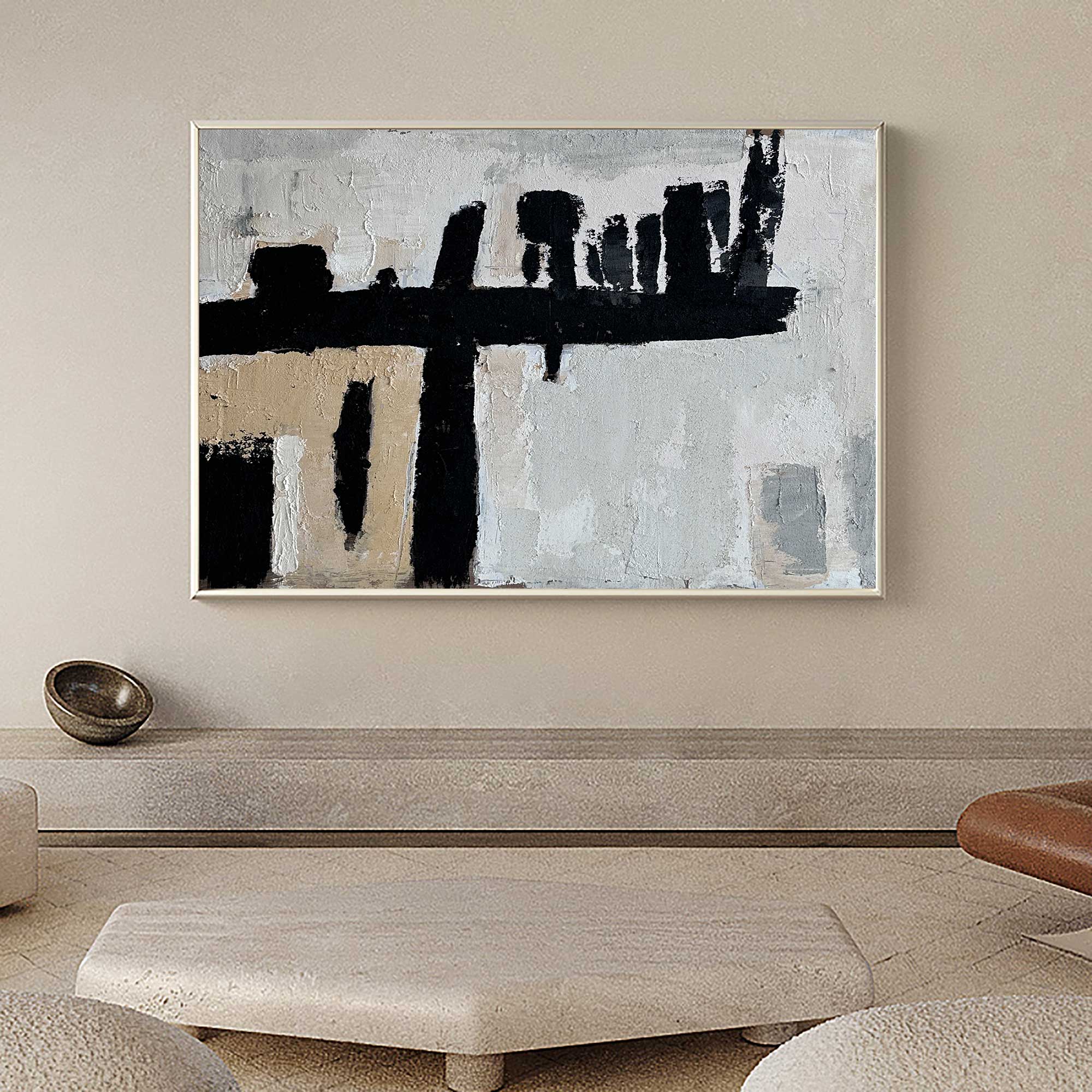 Wall Art Abstract Black White Painting