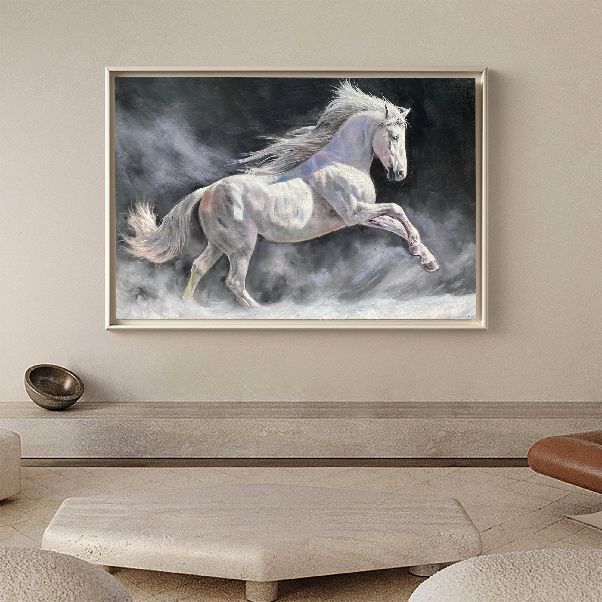 Smoky Dynamic Running Equine Animal Unstretched Linen Canvas Wall Art