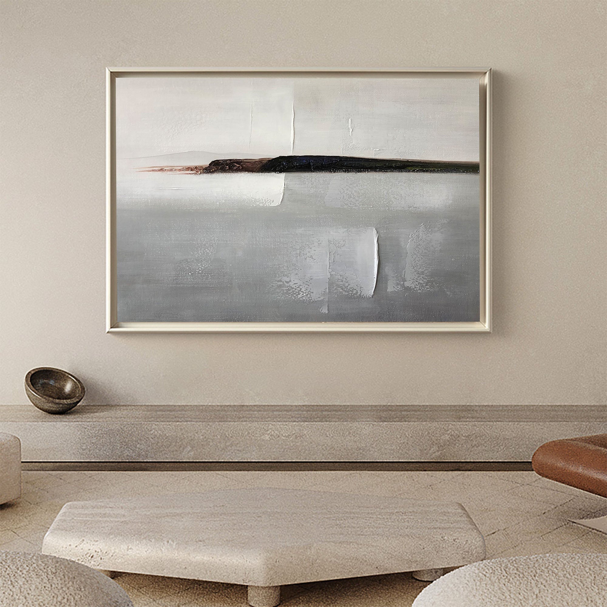 Muted Neutral Landscape Abstract Unstretched Linen Canvas Wall Art