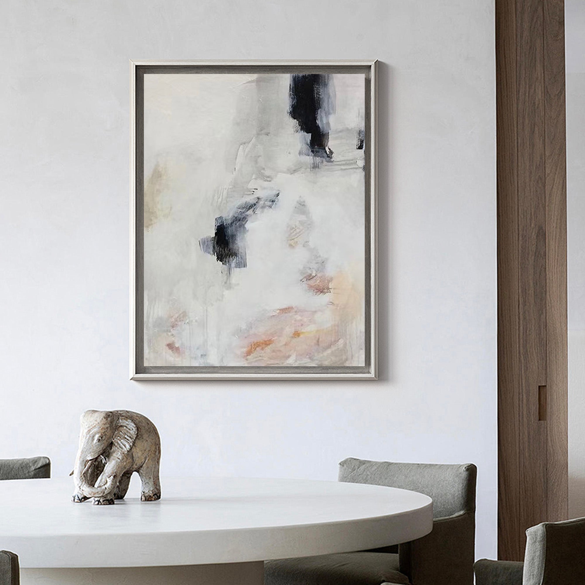 Wall Art Abstract Black White Beige Minimalist Textured Canvas Bedroom | Neutralighting