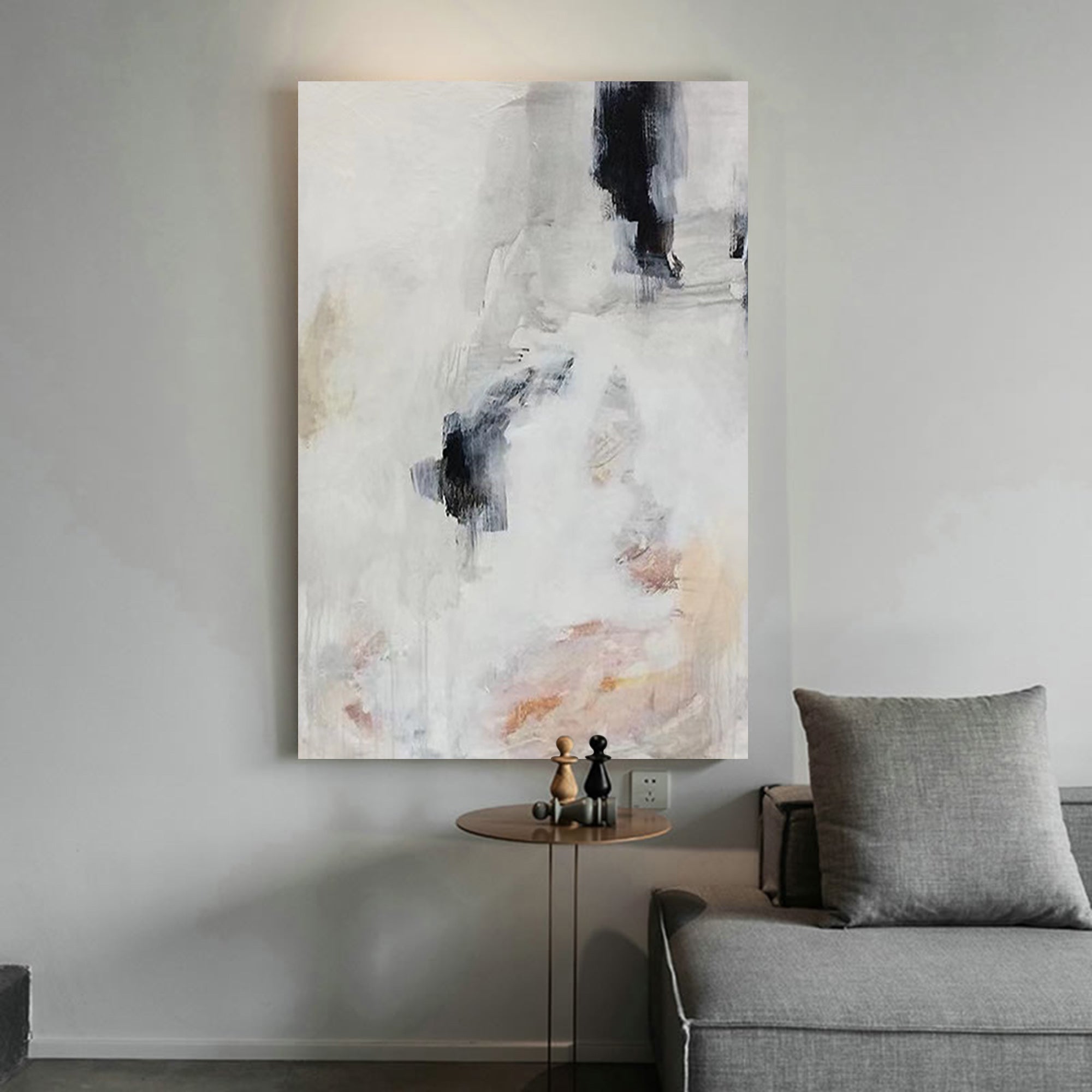 Wall Art Abstract Black White Beige Minimalist Textured Canvas Bedroom | Neutralighting