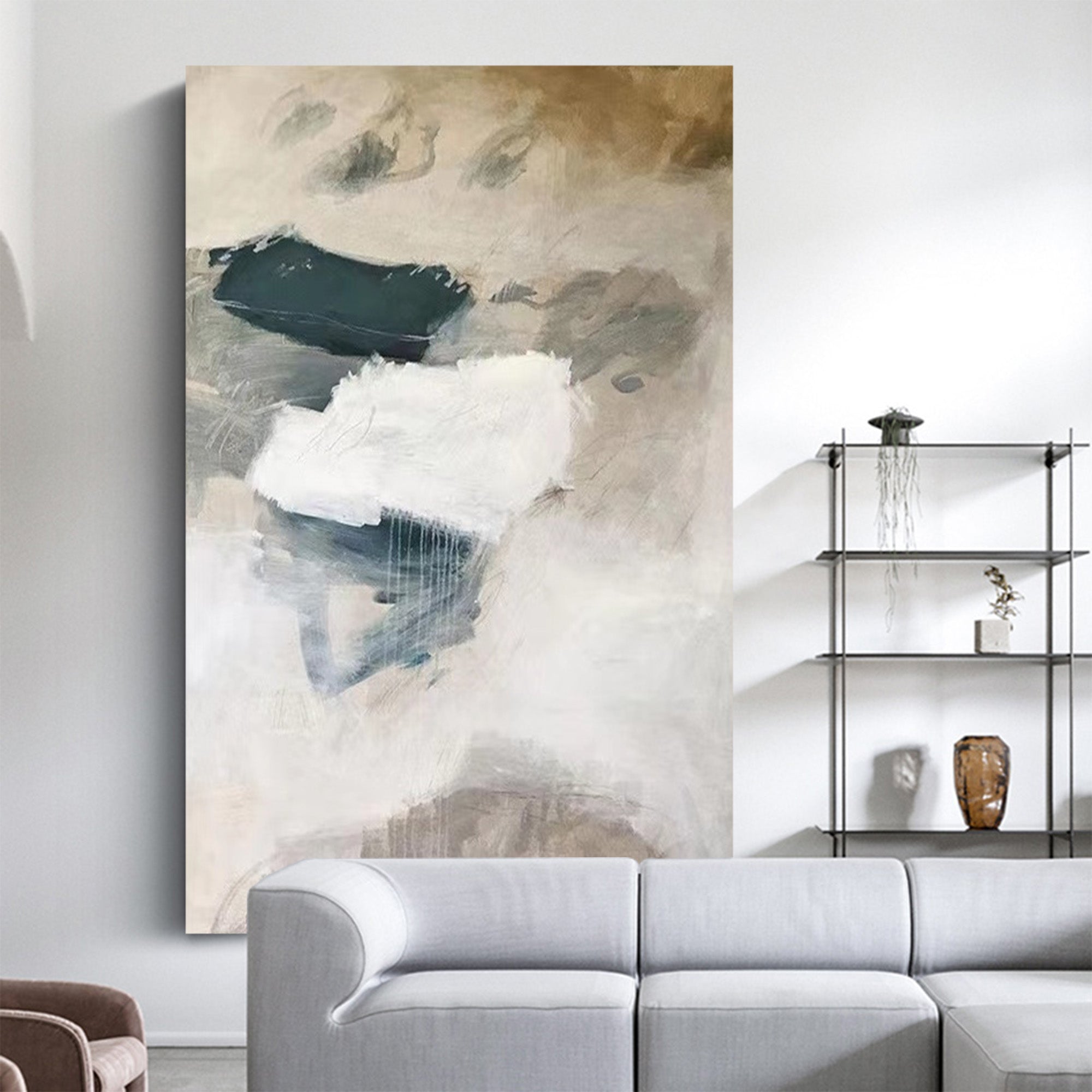 Moody Blue Gray Abstract Coastal Landscape Wall Art