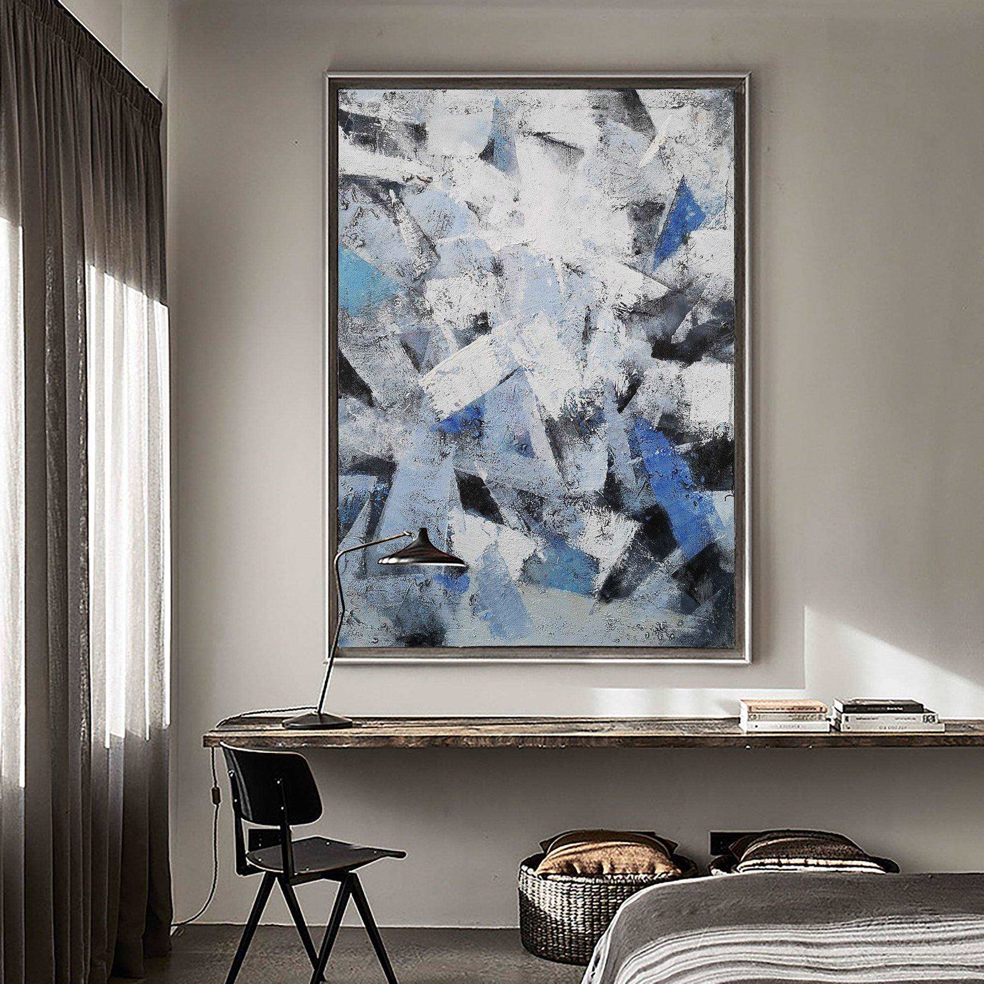 Blue Grey Geometric Abstract Painting