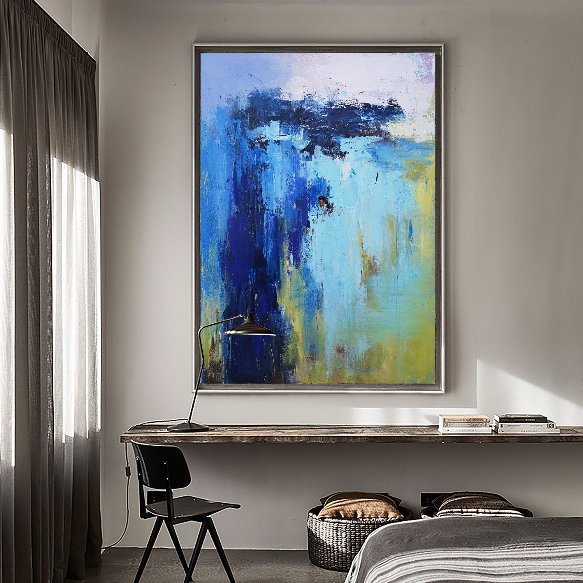 Blue‑Turquoise‑Yellow Coastal‑Seascape Abstract  Thick Impasto‑Texture Artwork