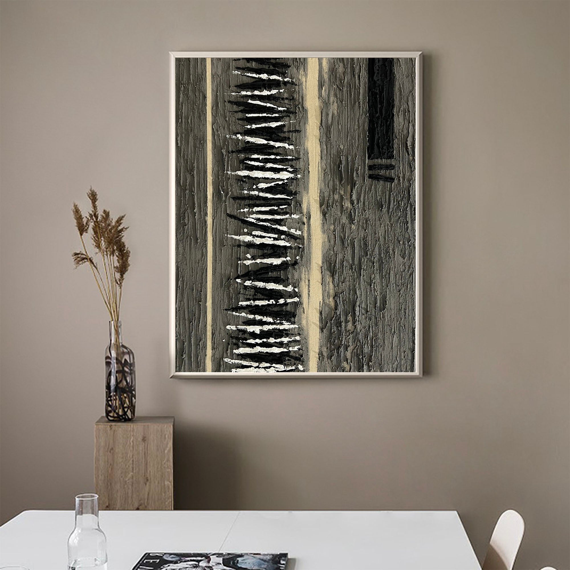 Vertical Monochrome Strokes Minimalist Statement Wall Art Piece