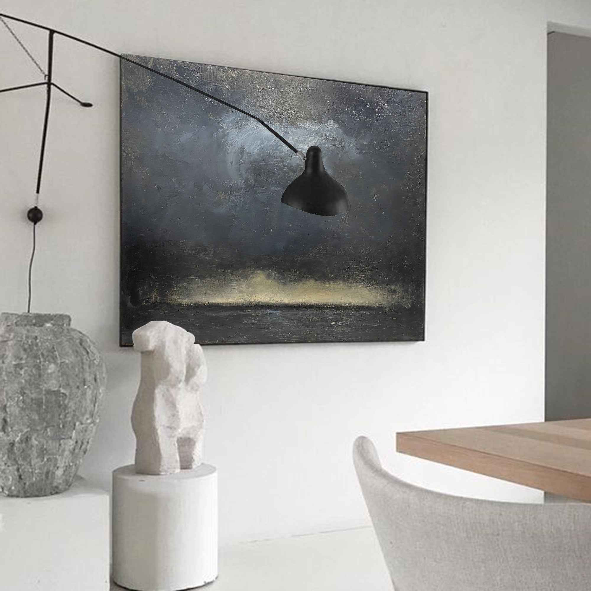 Moody Seascape Abstract Hand‑Painted Metallic Gold Textured Artwork