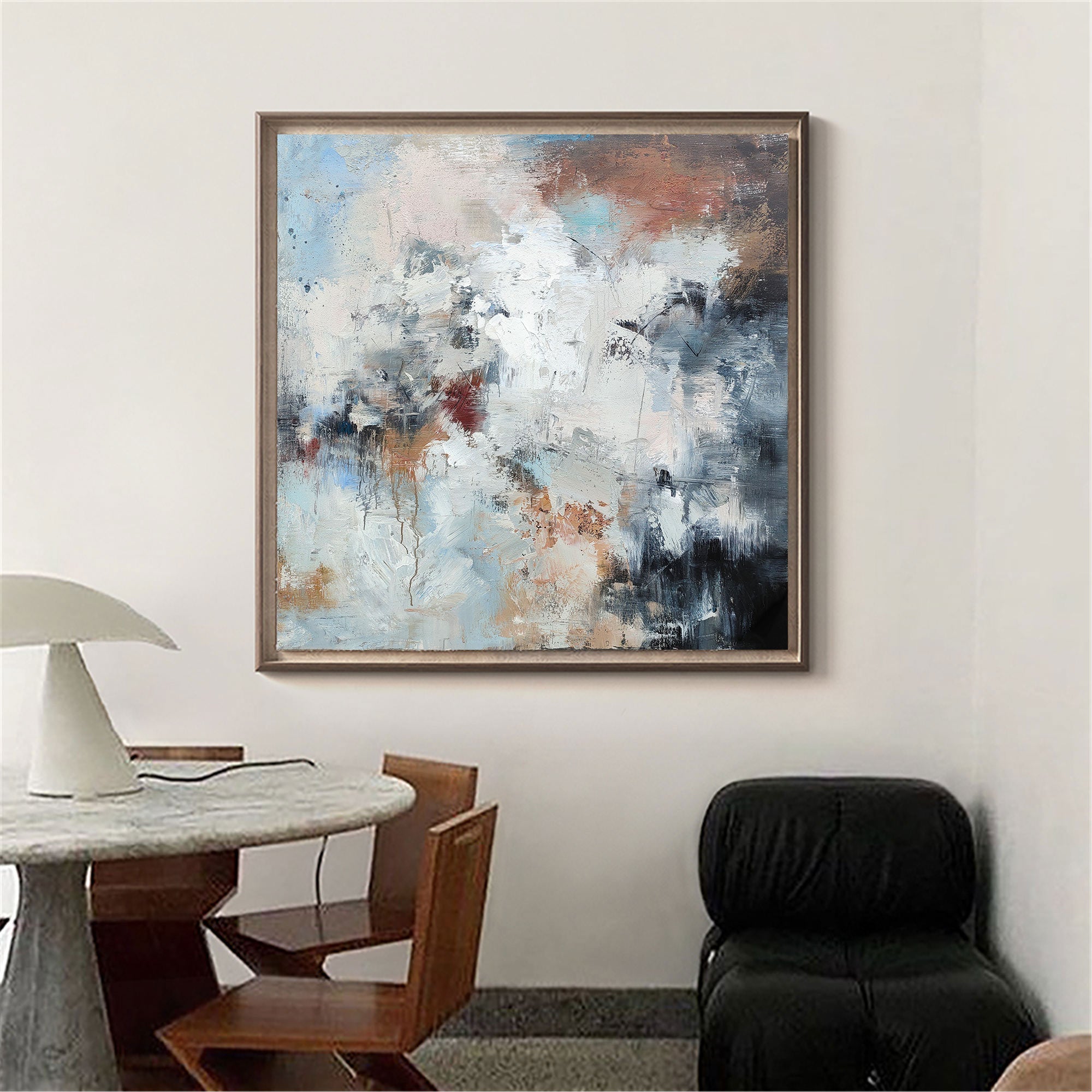 Blue‑White‑Terracotta Square Abstract  Earth‑Tone Layered‑Texture Artwork