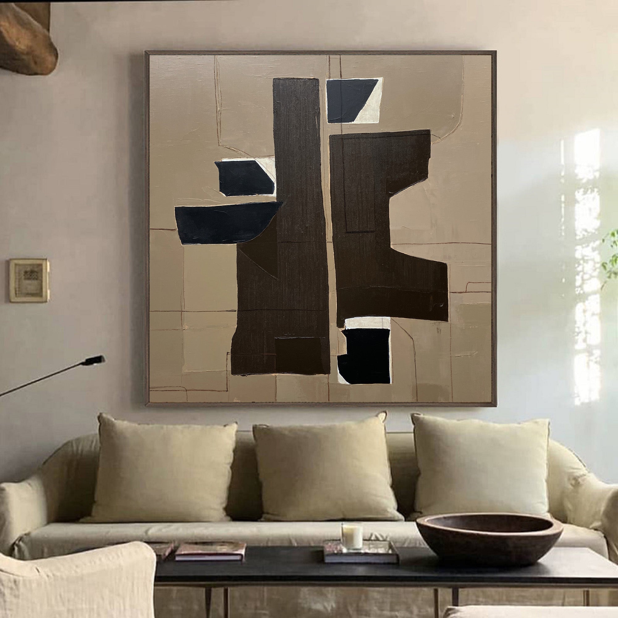 Neutral Geometric Abstract Block Canvas Wall Art