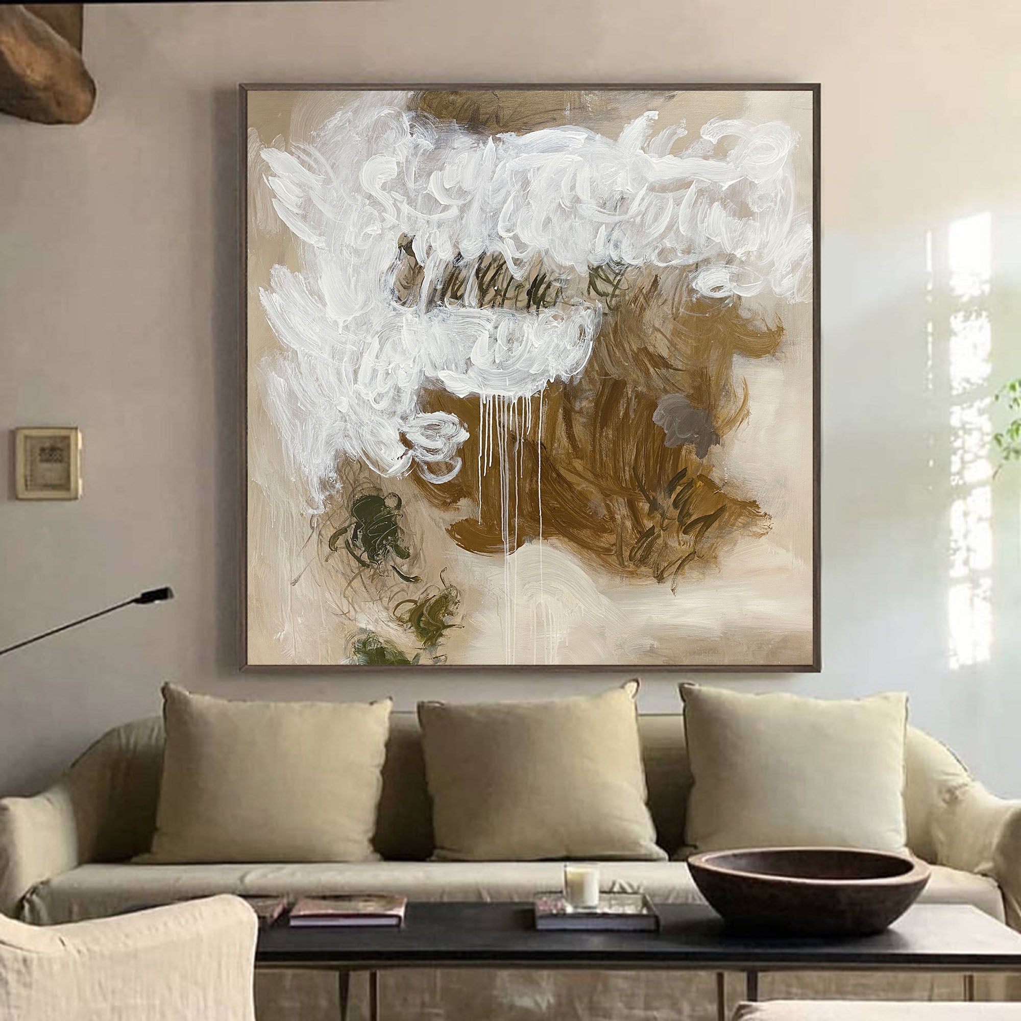 Earth‑Tone Dripping Effect Abstract Ready‑to‑Hang Wall Artwork
