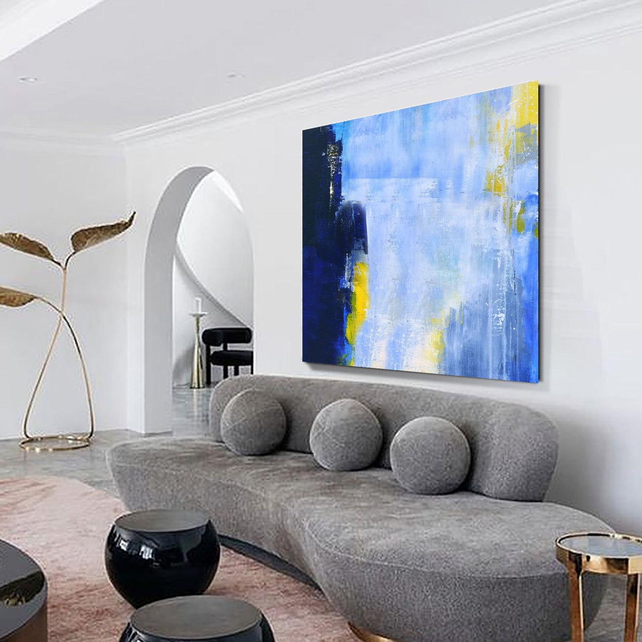 Blue Gold Abstract Canvas Wall Art