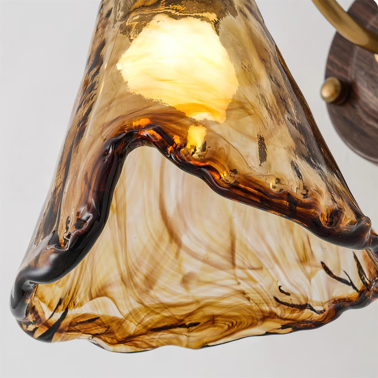 Wall Lamp Amber Glass Shade Walnut Gold Vintage Modern Sconce - Neutralighting