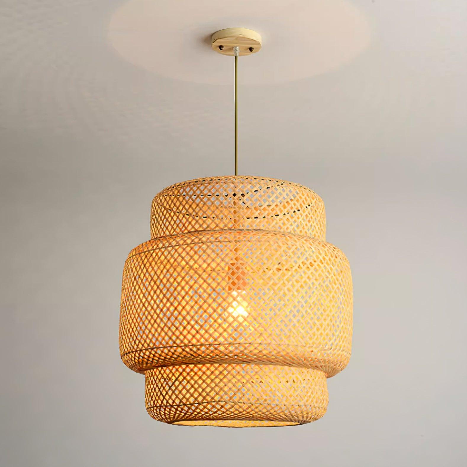 Pendant Lamp Double Layer Woven Bamboo Shade Organic Natural - Neutralighting