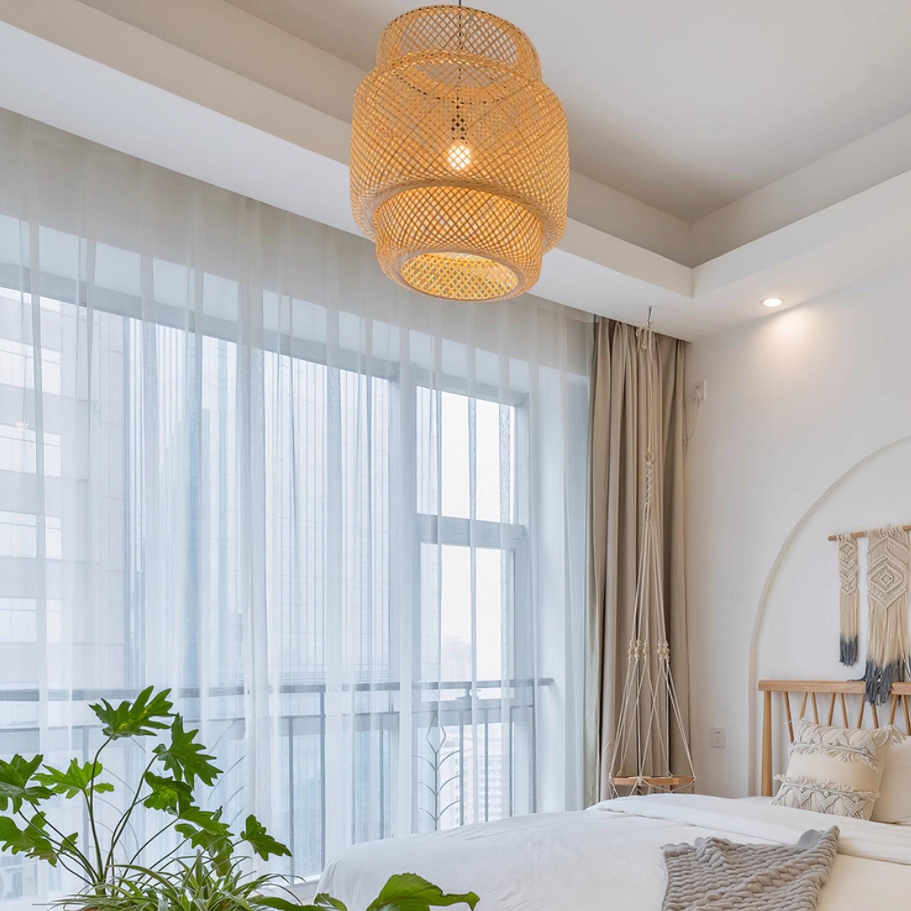 Pendant Lamp Double Layer Woven Bamboo Shade Organic Natural - Neutralighting