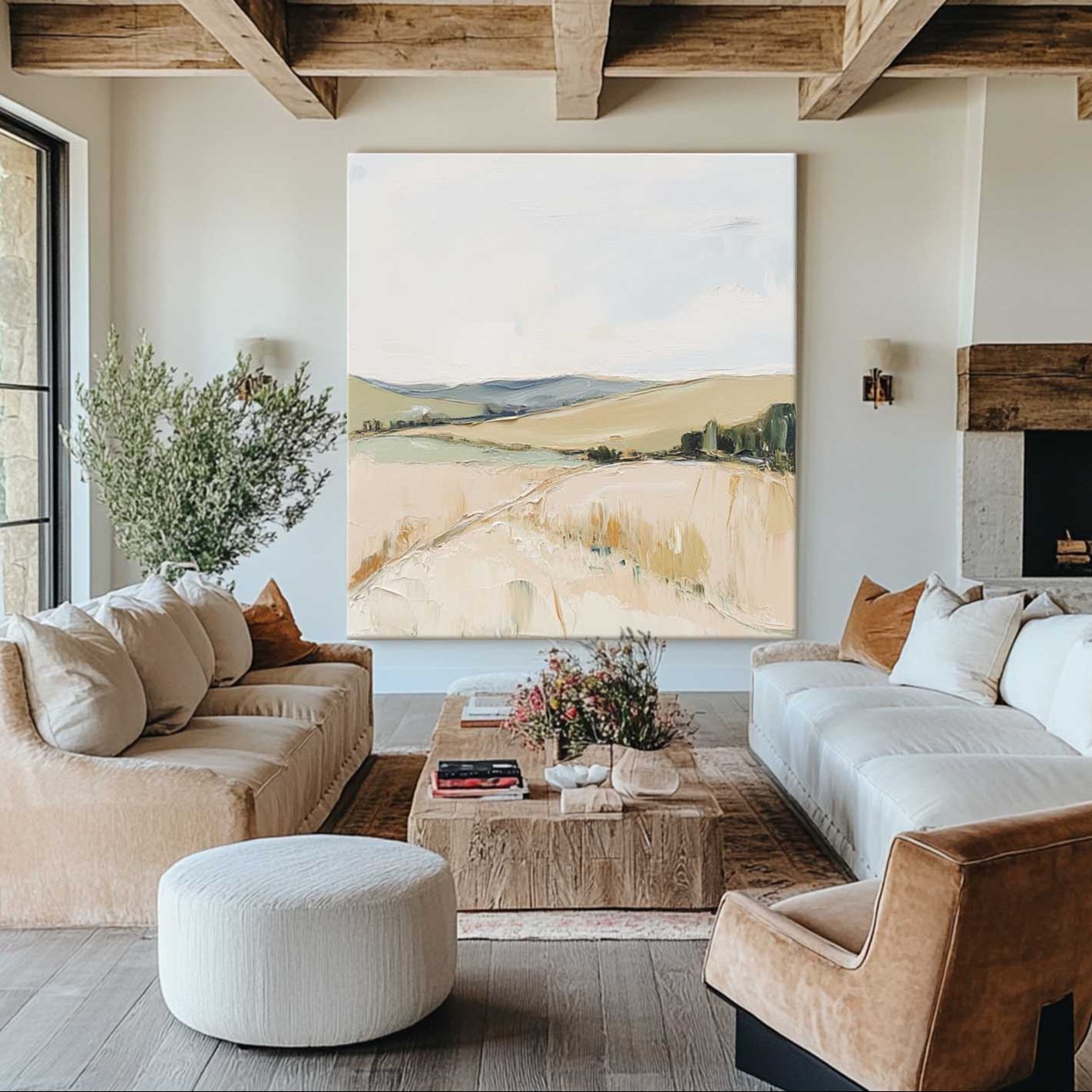 Soft Pastoral Landscape Watercolor Square Canvas Art