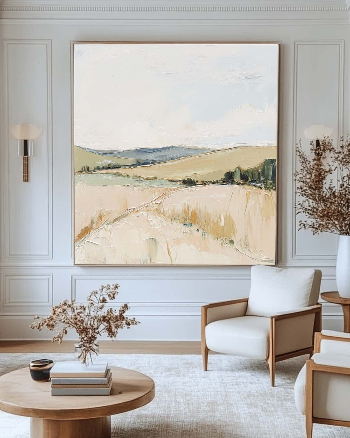 Soft Pastoral Landscape Watercolor Square Canvas Art