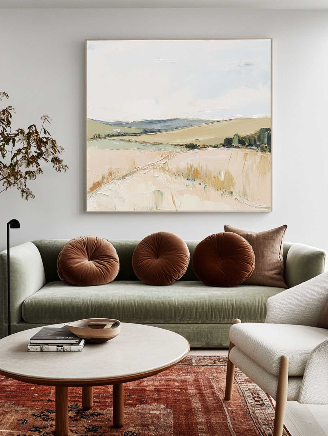 Soft Pastoral Landscape Watercolor Square Canvas Art