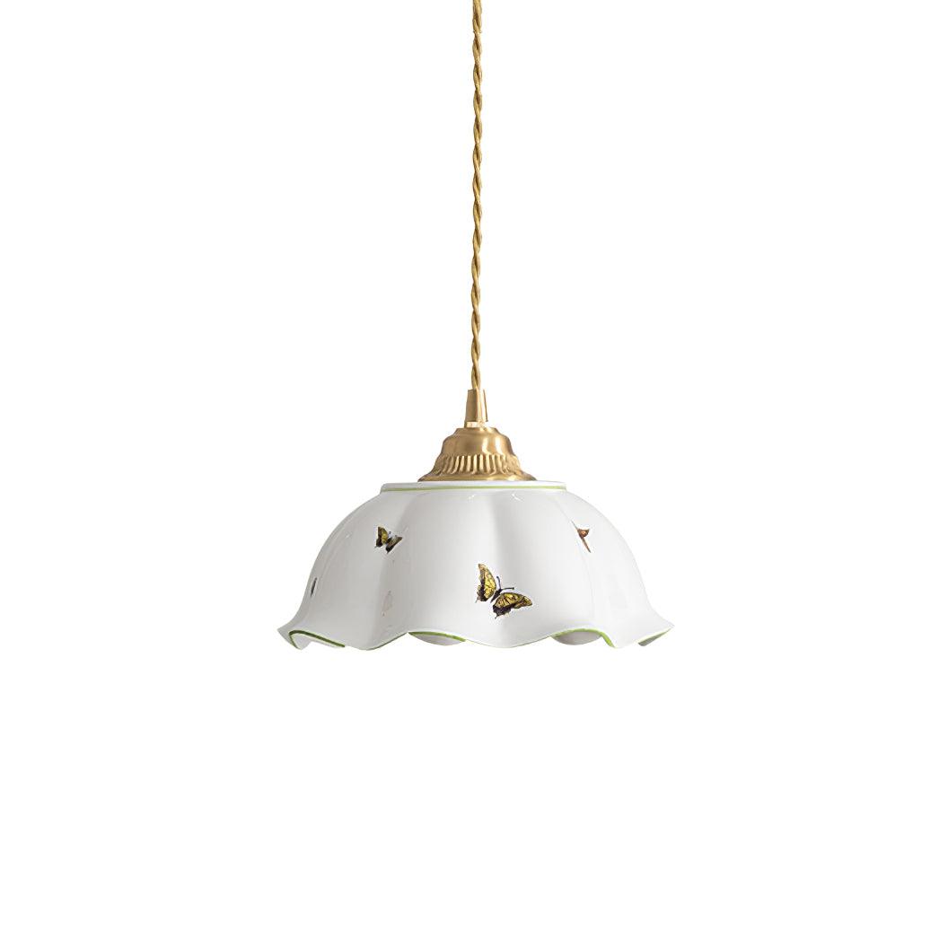 Pendant Lamp Ceramic Petal Shade Hand Painted Butterflies Vintage Charm - Neutralighting