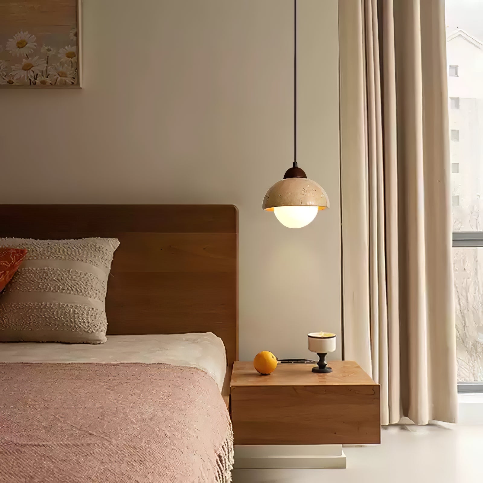 Orzora Dome-Shaped Travertine Pendant Light - Neutralighting