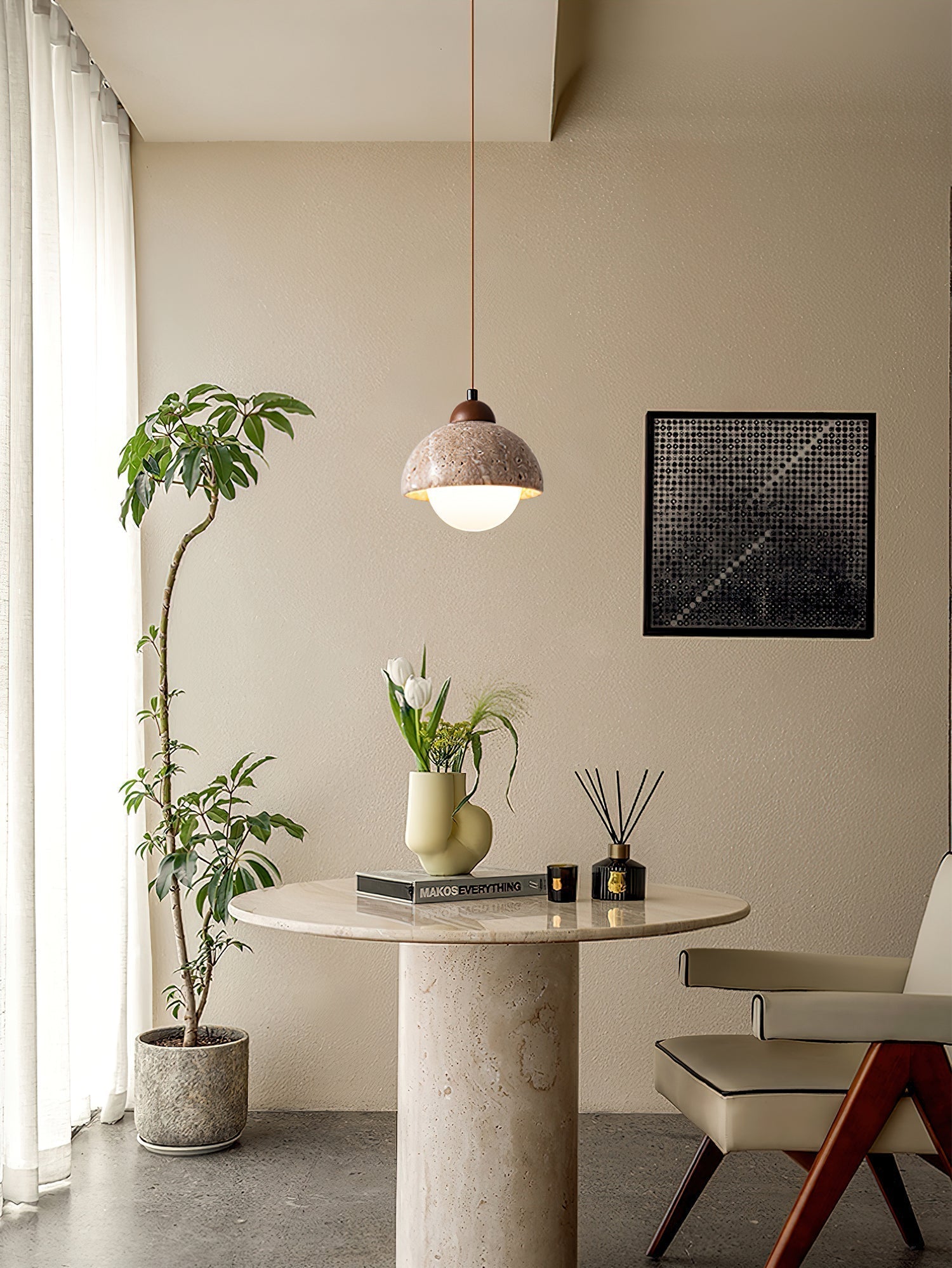 Orzora Dome-Shaped Travertine Pendant Light - Neutralighting