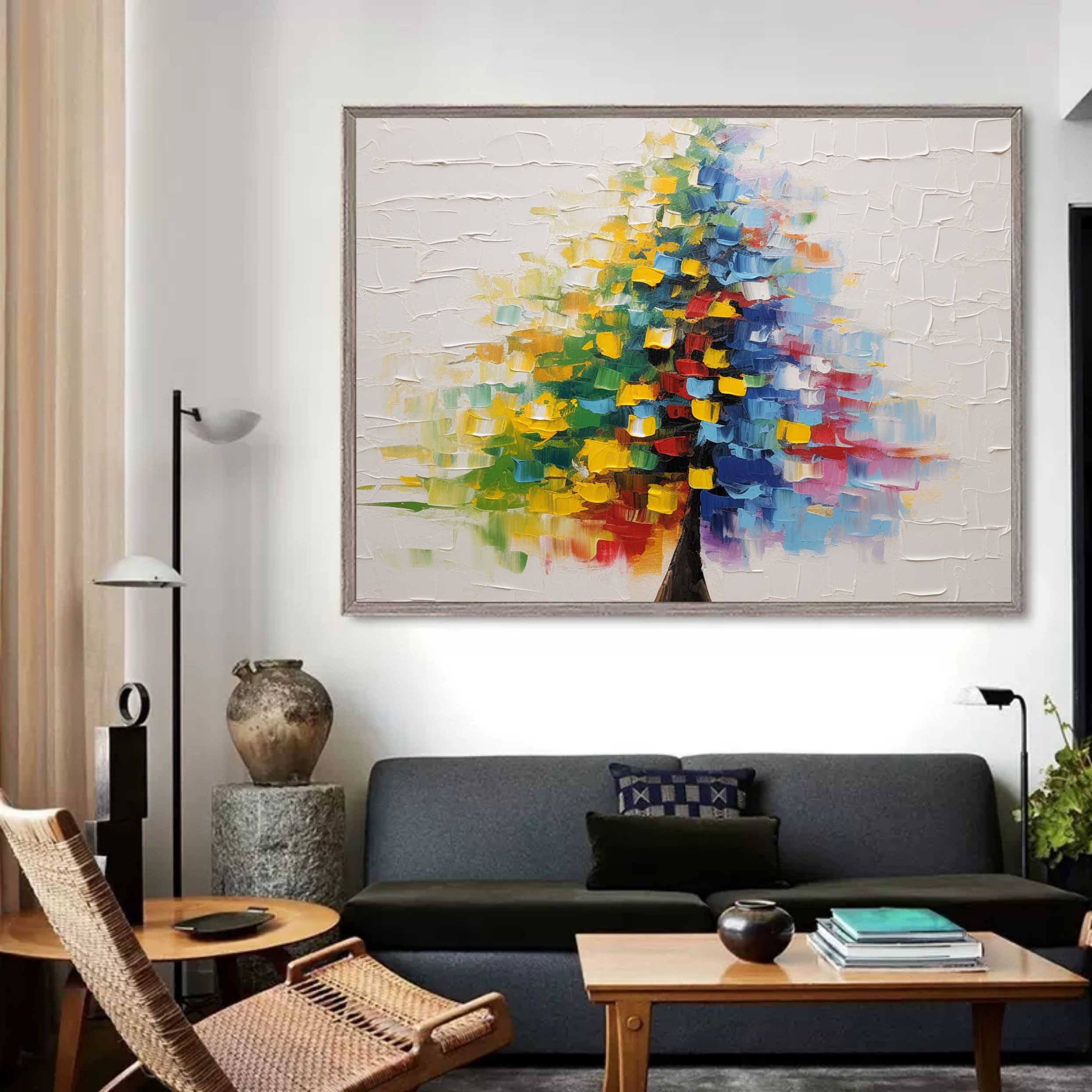 Wall Art Colorful Tree Palette Knife Canvas