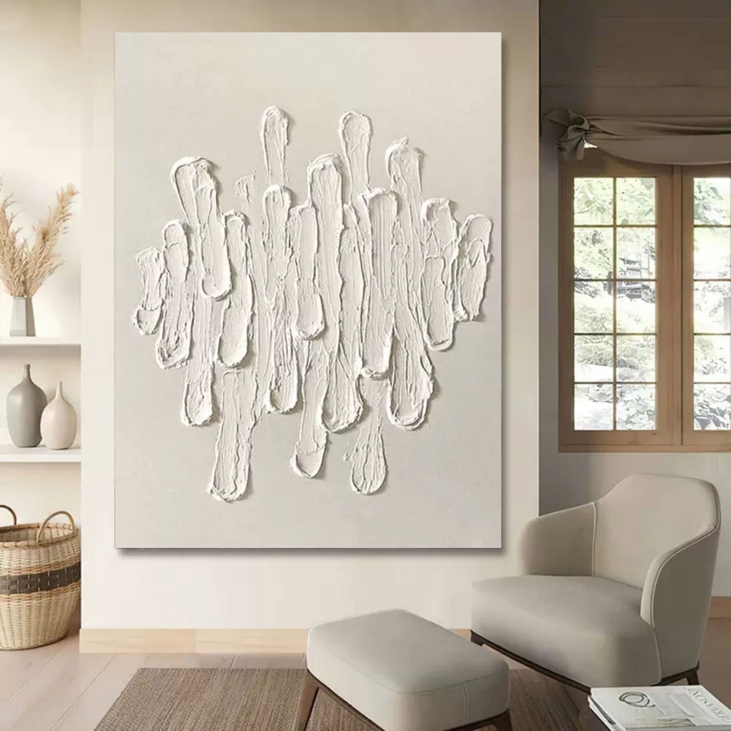 Wall Art White Plaster Strokes Minimalist Texture Living Room | Neutralighting