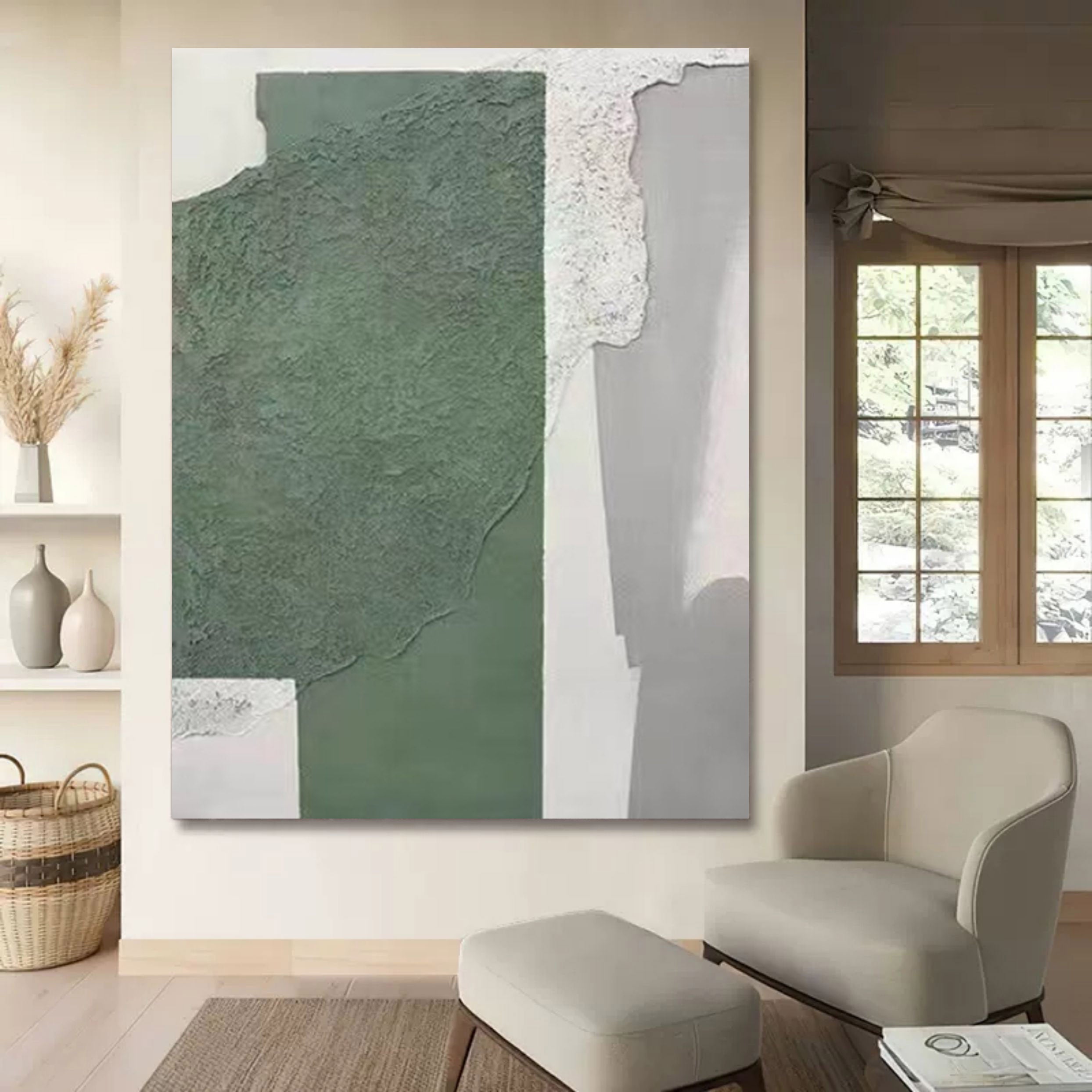Wall Art Vertical Abstract Geometric Block Sage Green
