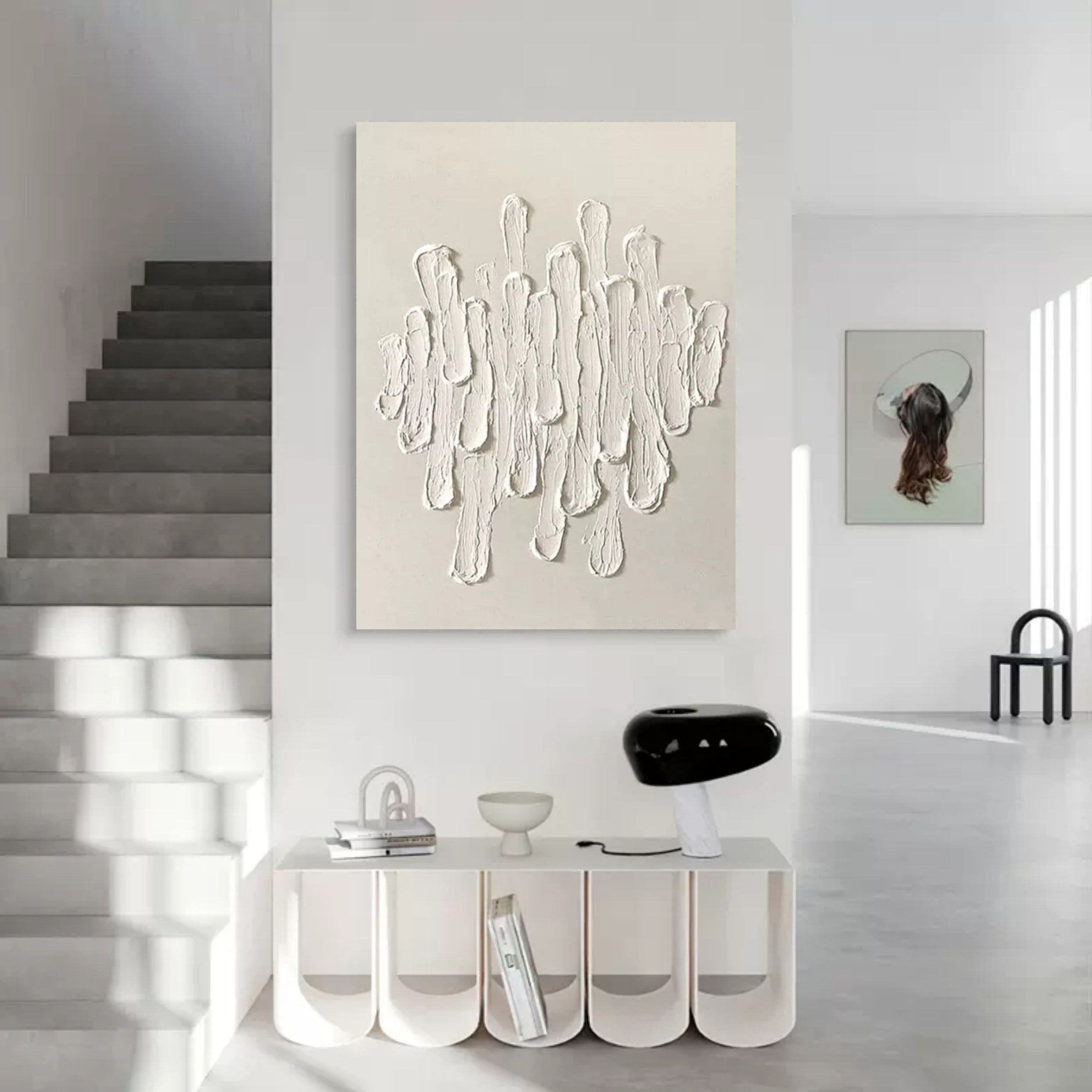 Wall Art White Plaster Strokes Minimalist Texture Living Room | Neutralighting