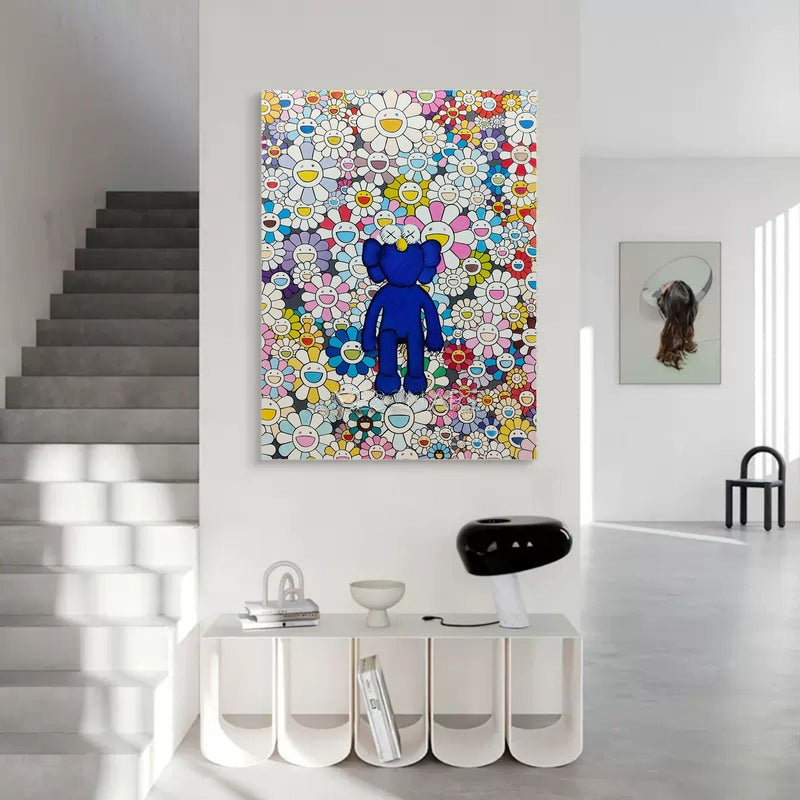 Wall Art Blue Kaws Murakami Flower