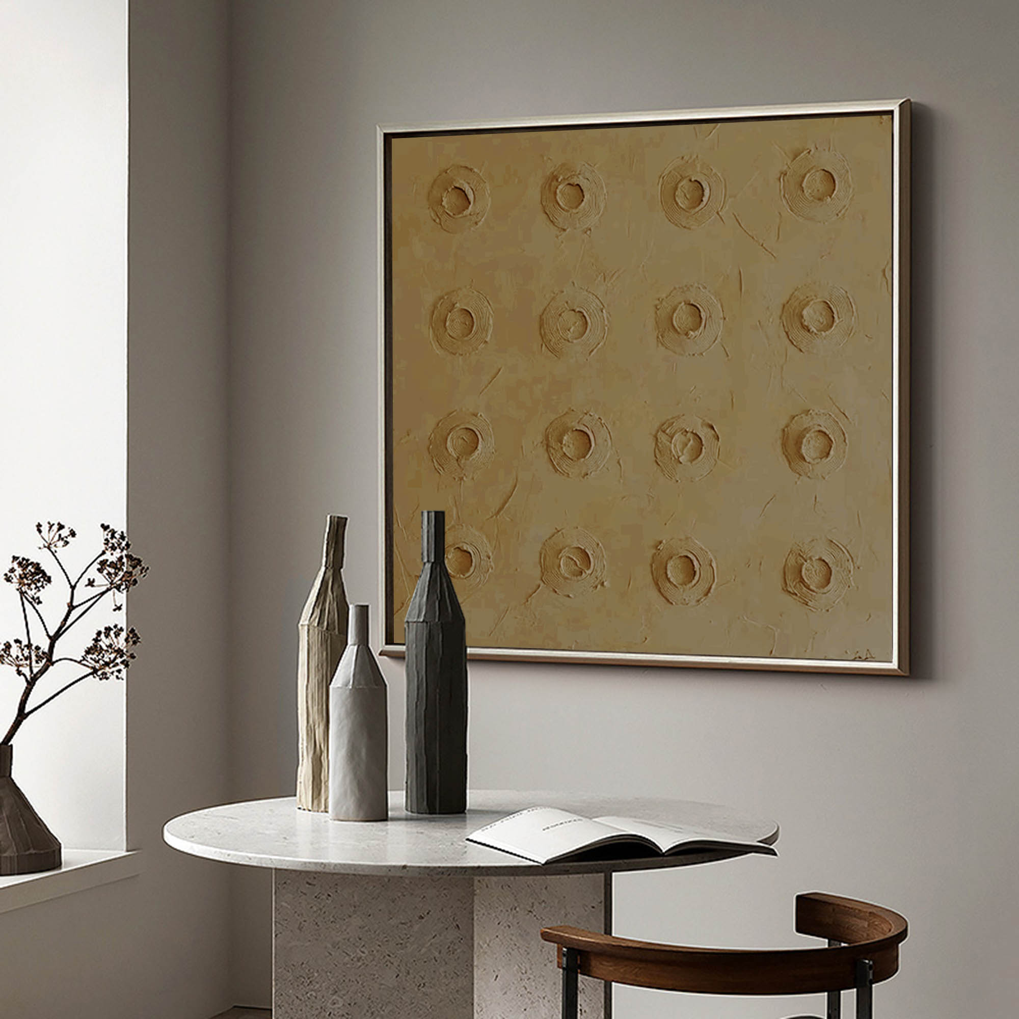 Wall Art Square Abstract Concave Grid Warm