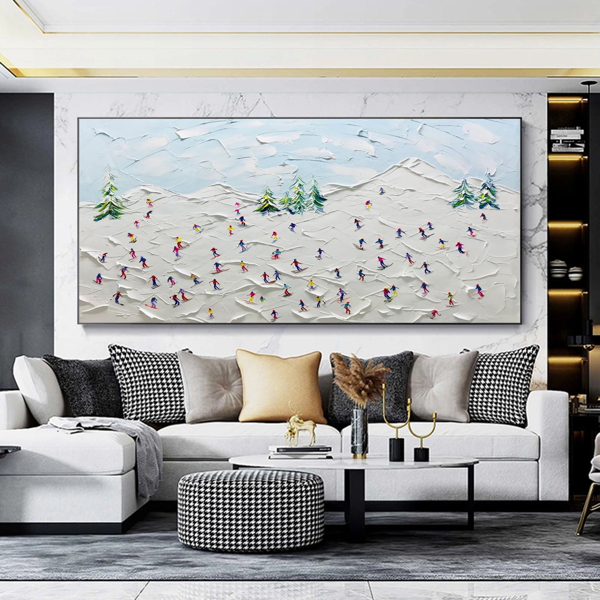 Wall Art Colorful Ski Resort Mountain Scene